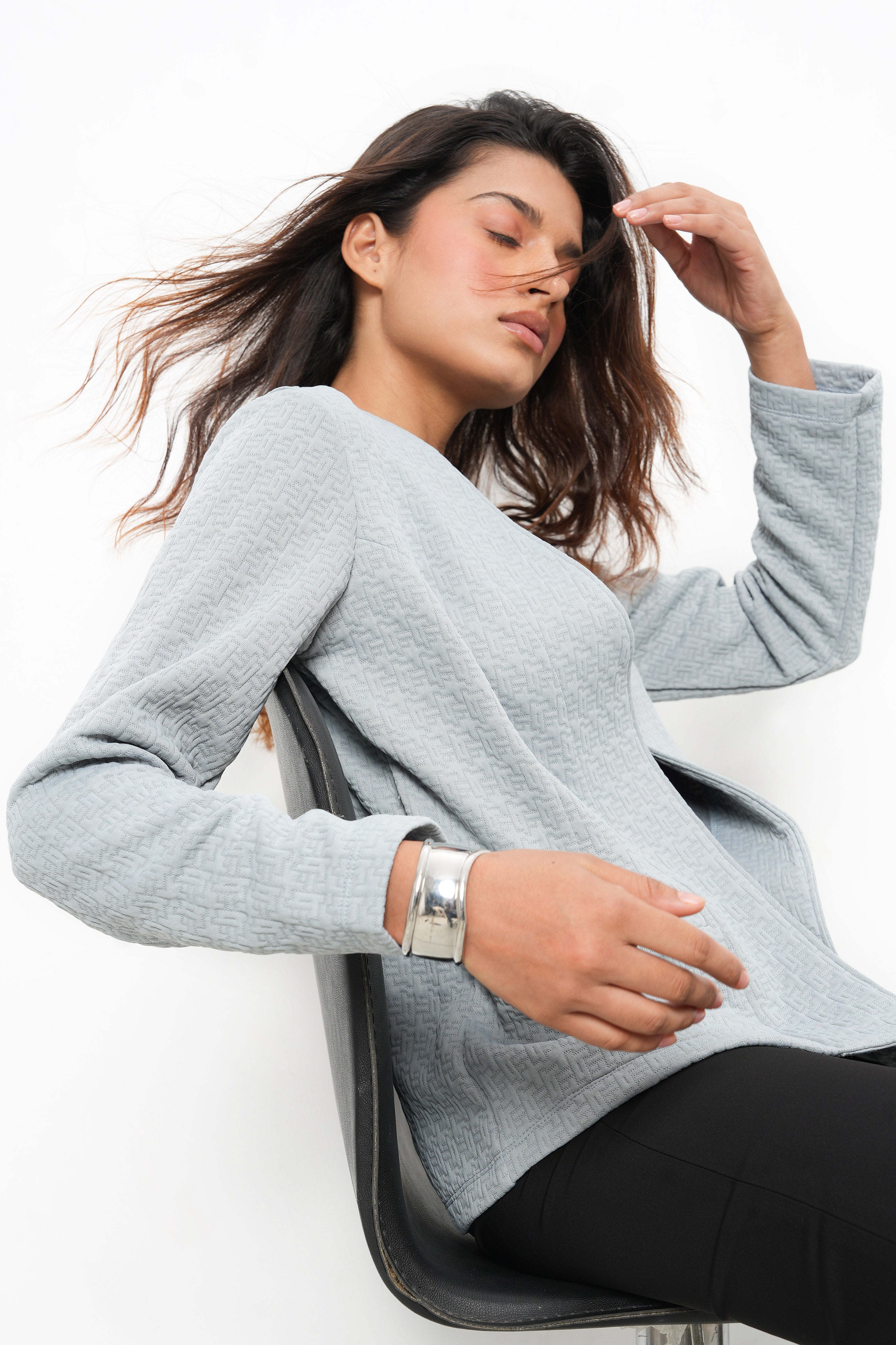 BONNATY CEMENT RELAXED FIT FRONT OPEN BLAZER-3