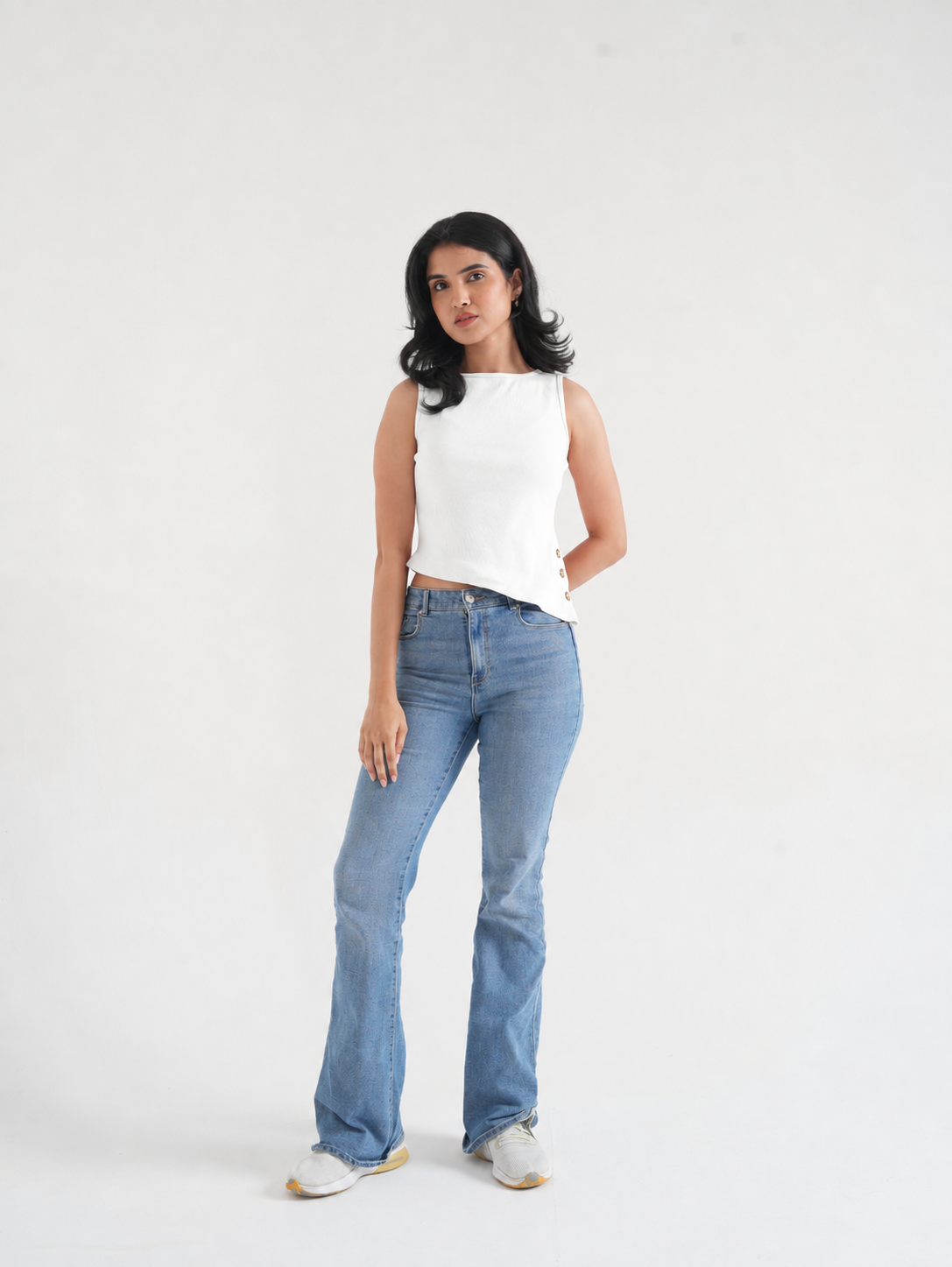 Off-White Ribbed Sleeveless Side-Button Top-3