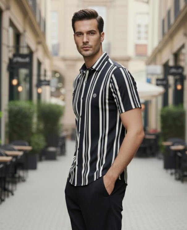 Bonnaty Men Black & White Striped Casual Shirt-3