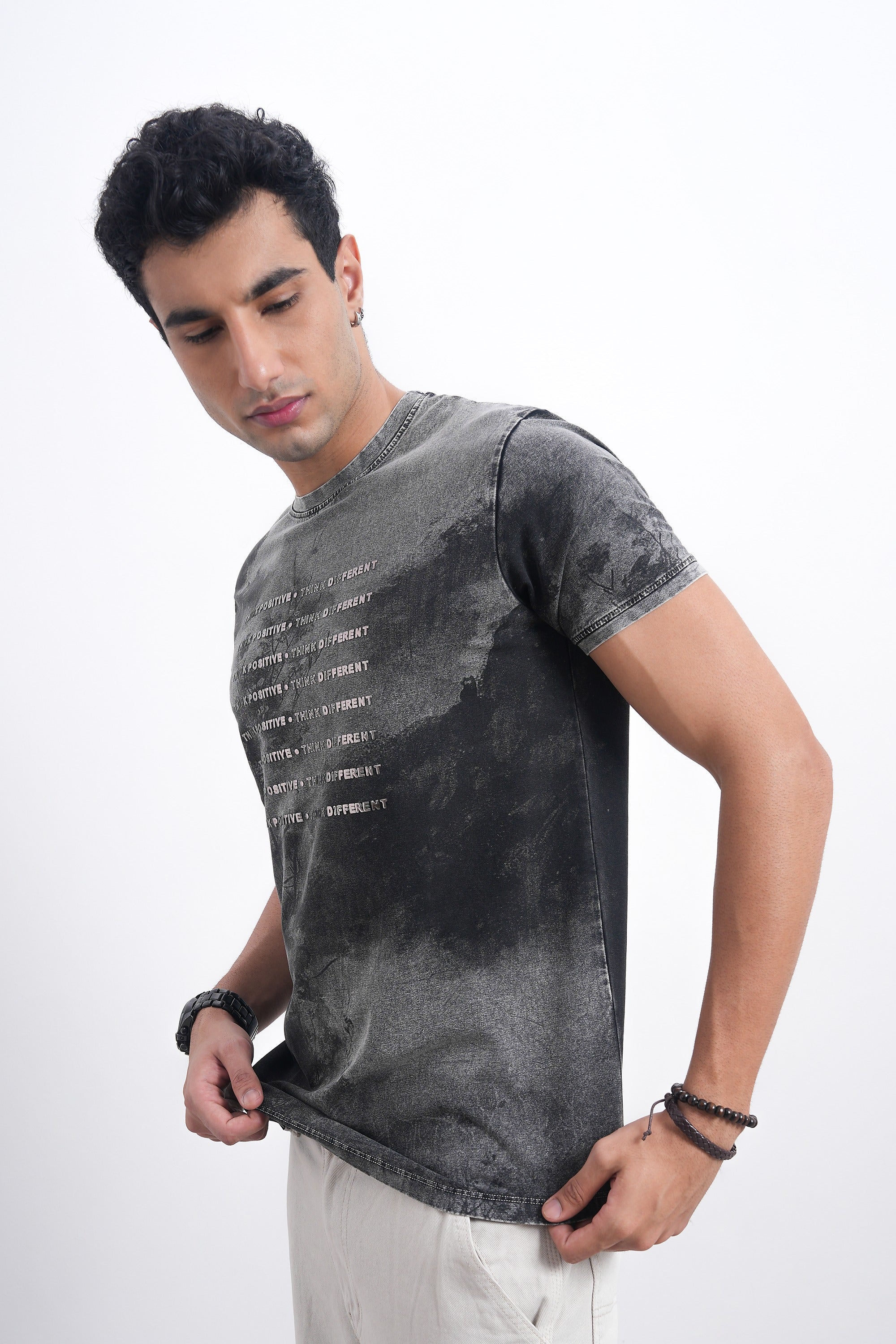 Men’s Vintage Acid Wash Typography Tee – Faded Black-3