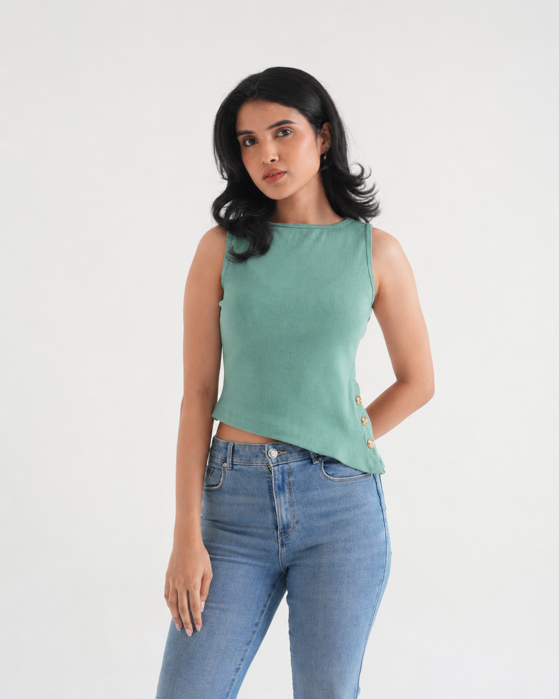 Pista Ribbed Sleeveless Side-Button Top-3