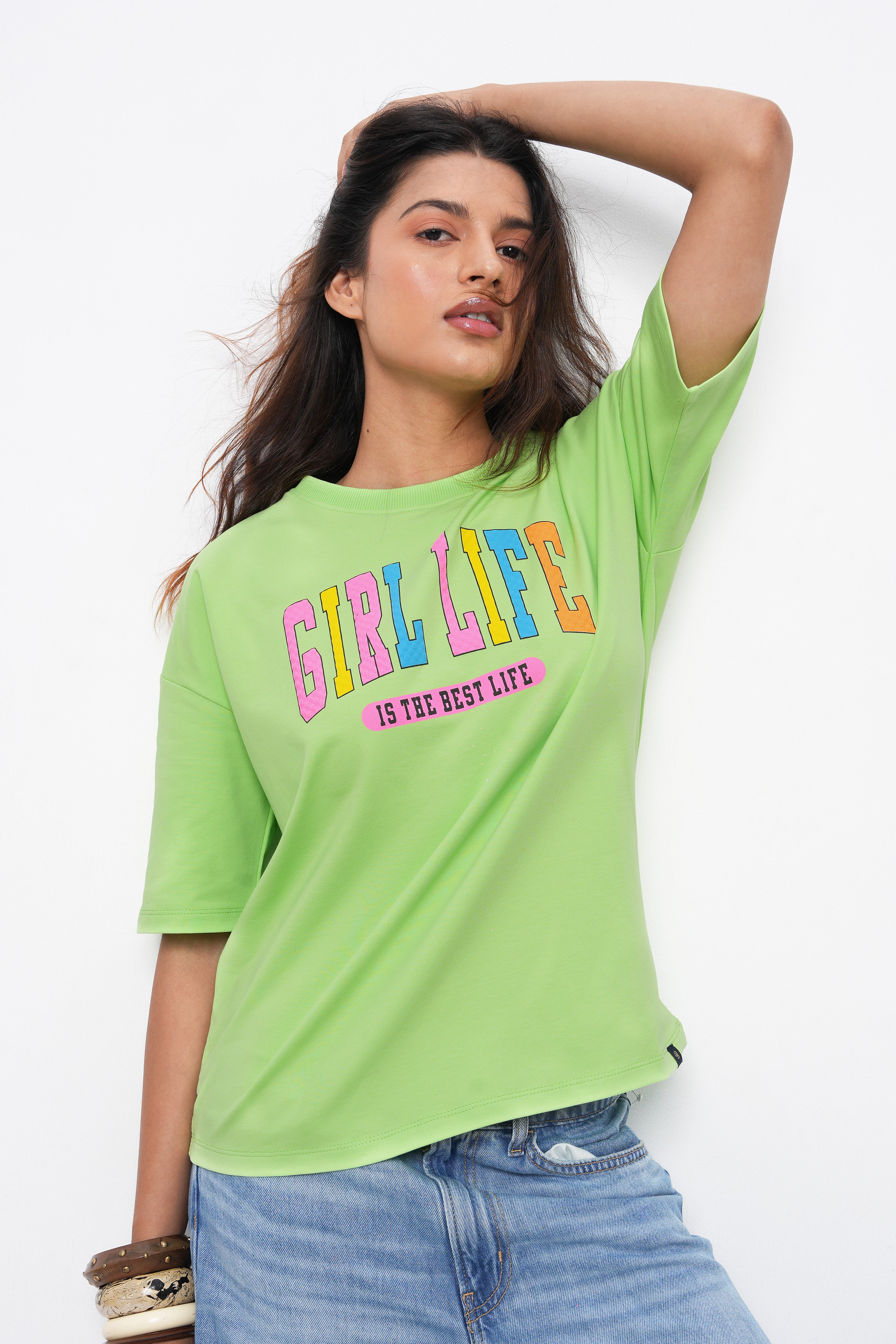 BONNATY LIME PRINTED RELAXED FIT COTTON T-SHIRT-3