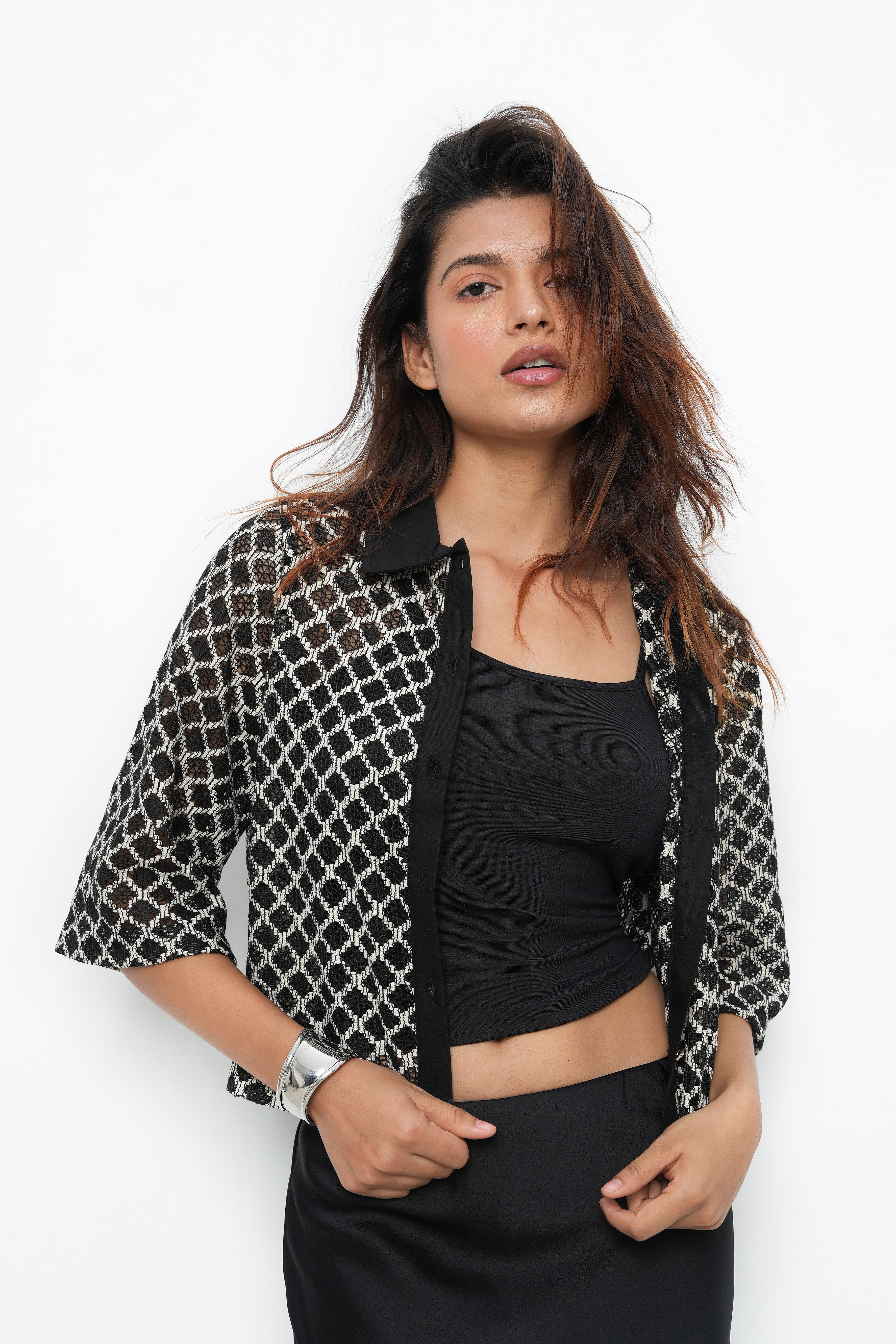 BONNATY BLACK PARTY WEAR LACE SHIRT-3