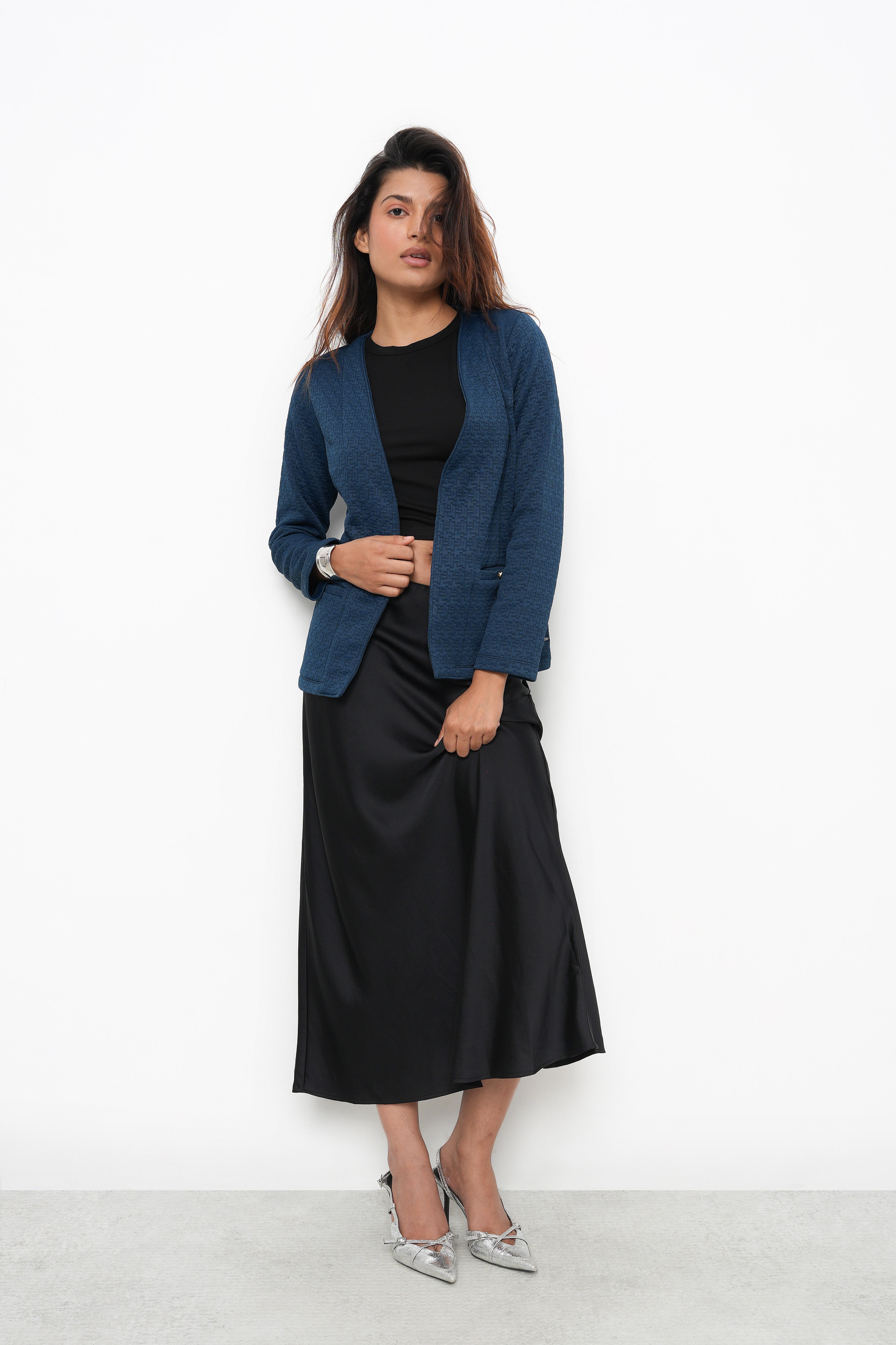 BONNATY TEAL RELAXED FIT FRONT OPEN BLAZER-3