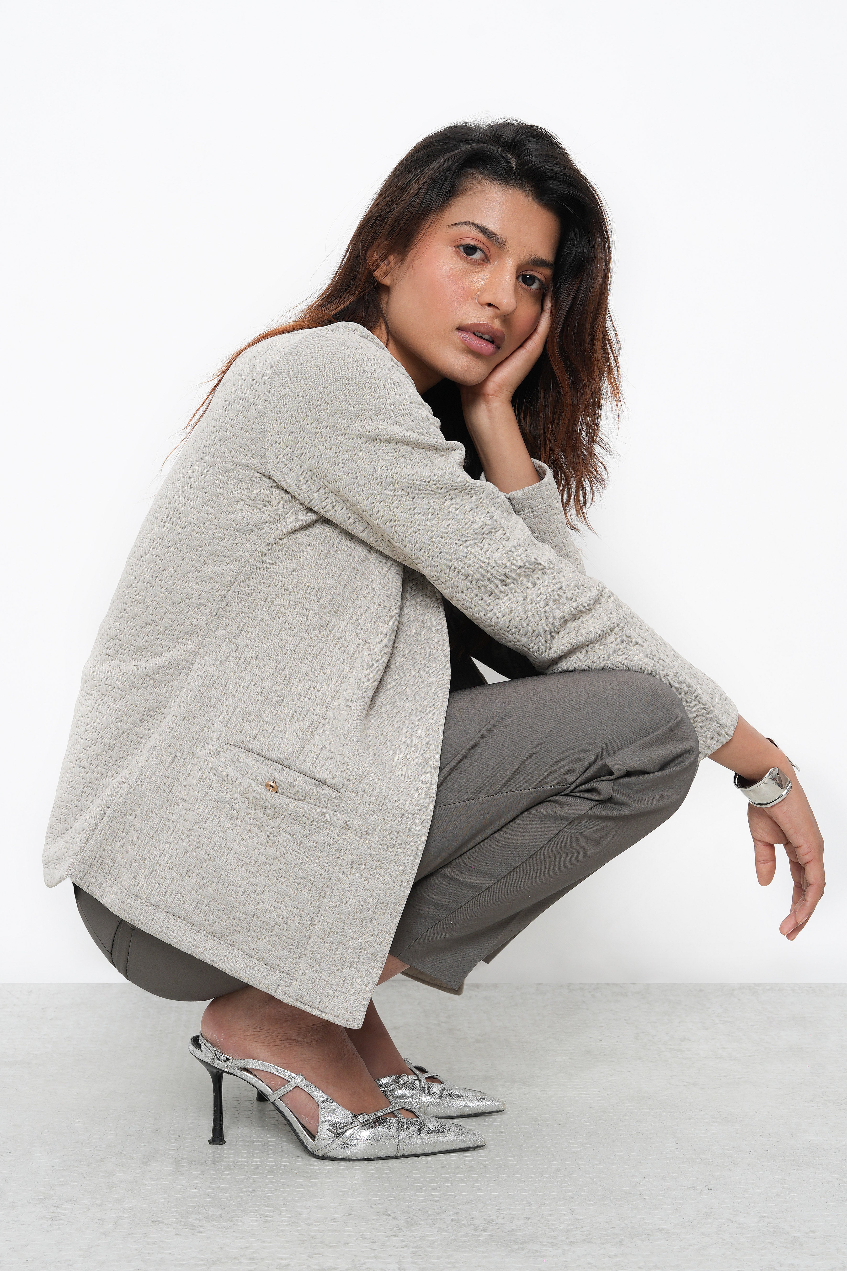 BONNATY BEIGE RELAXED FIT FRONT OPEN BLAZER-3