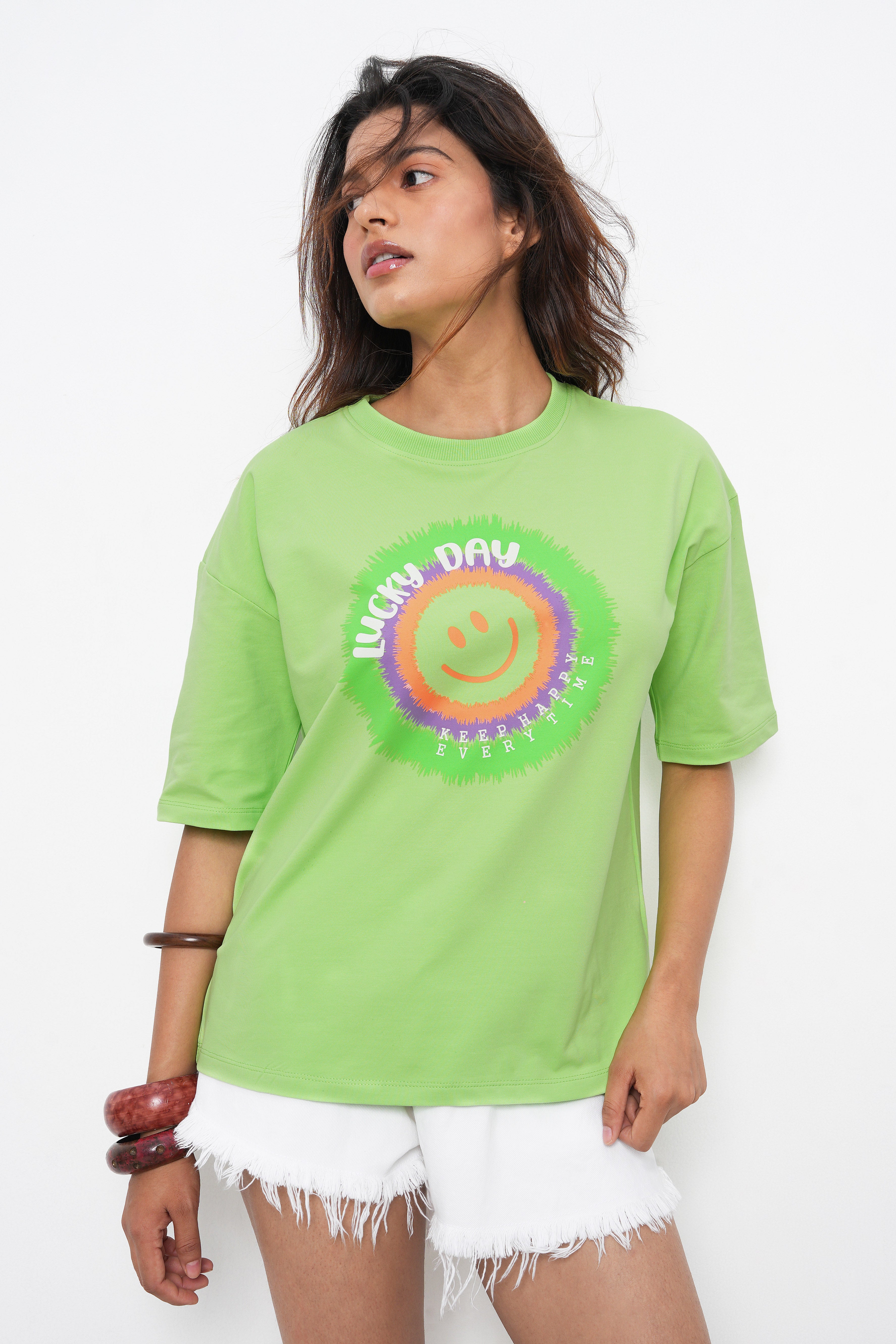 BONNATY COTTON OVERSIZED LIME T-SHIRT-3