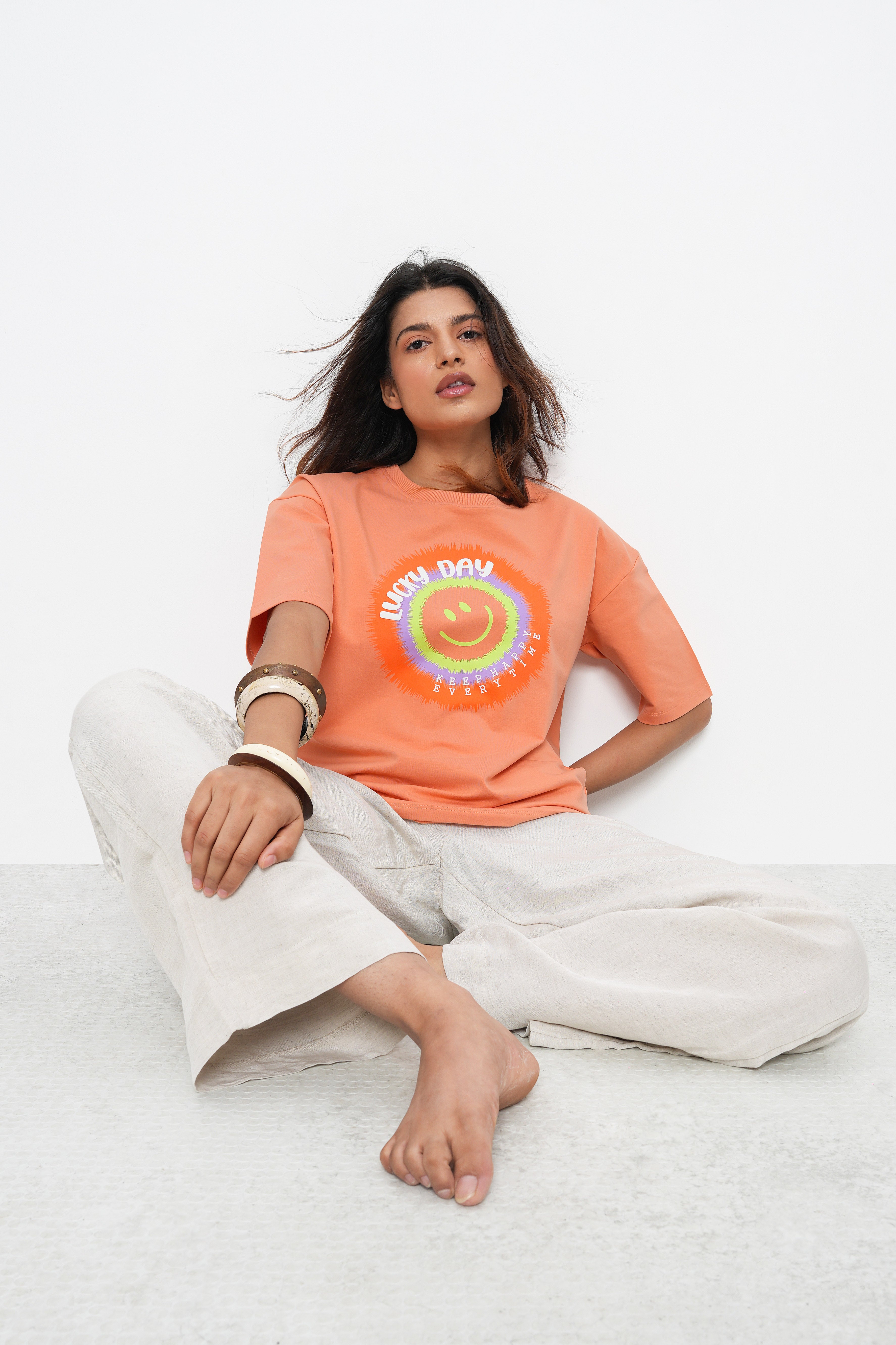 BONNATY COTTON OVERSIZED PEACH T-SHIRT-3