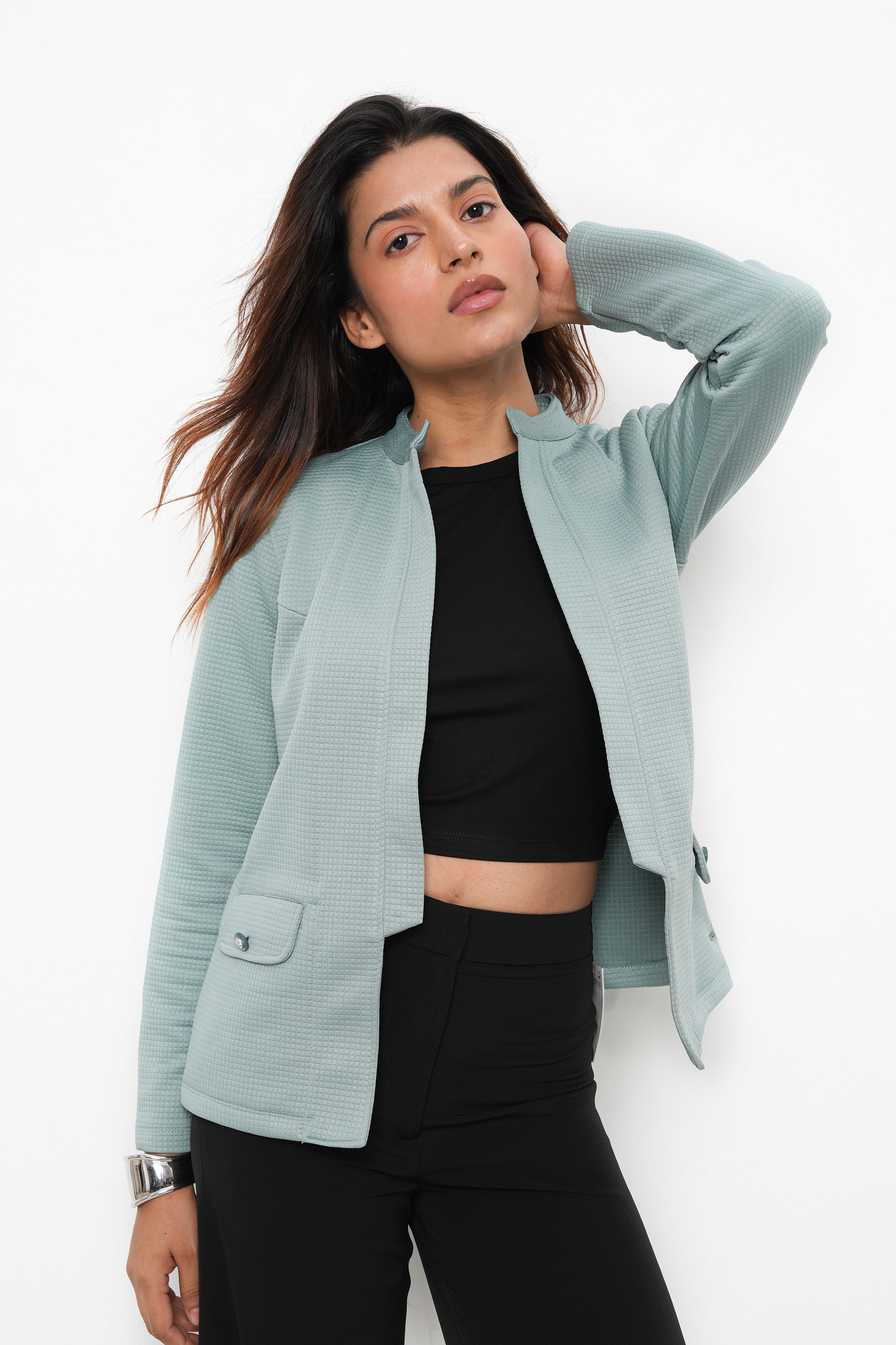WOMEN PISTA HIGH COLLAR FRONT OPEN BLAZER-3