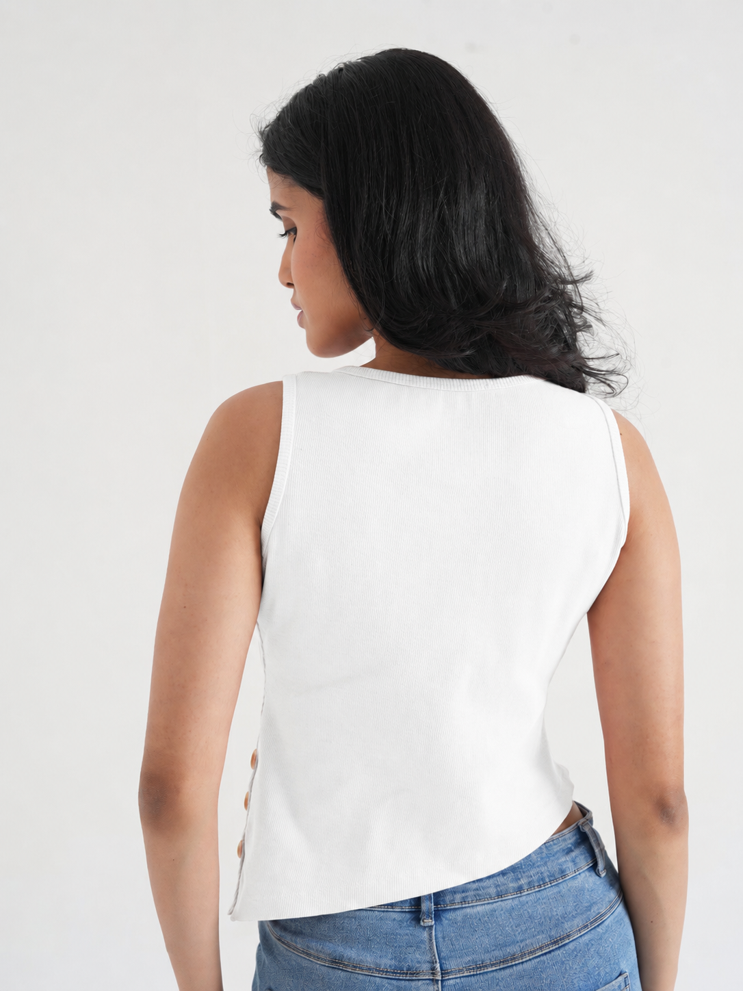 Off-White Ribbed Sleeveless Side-Button Top-4