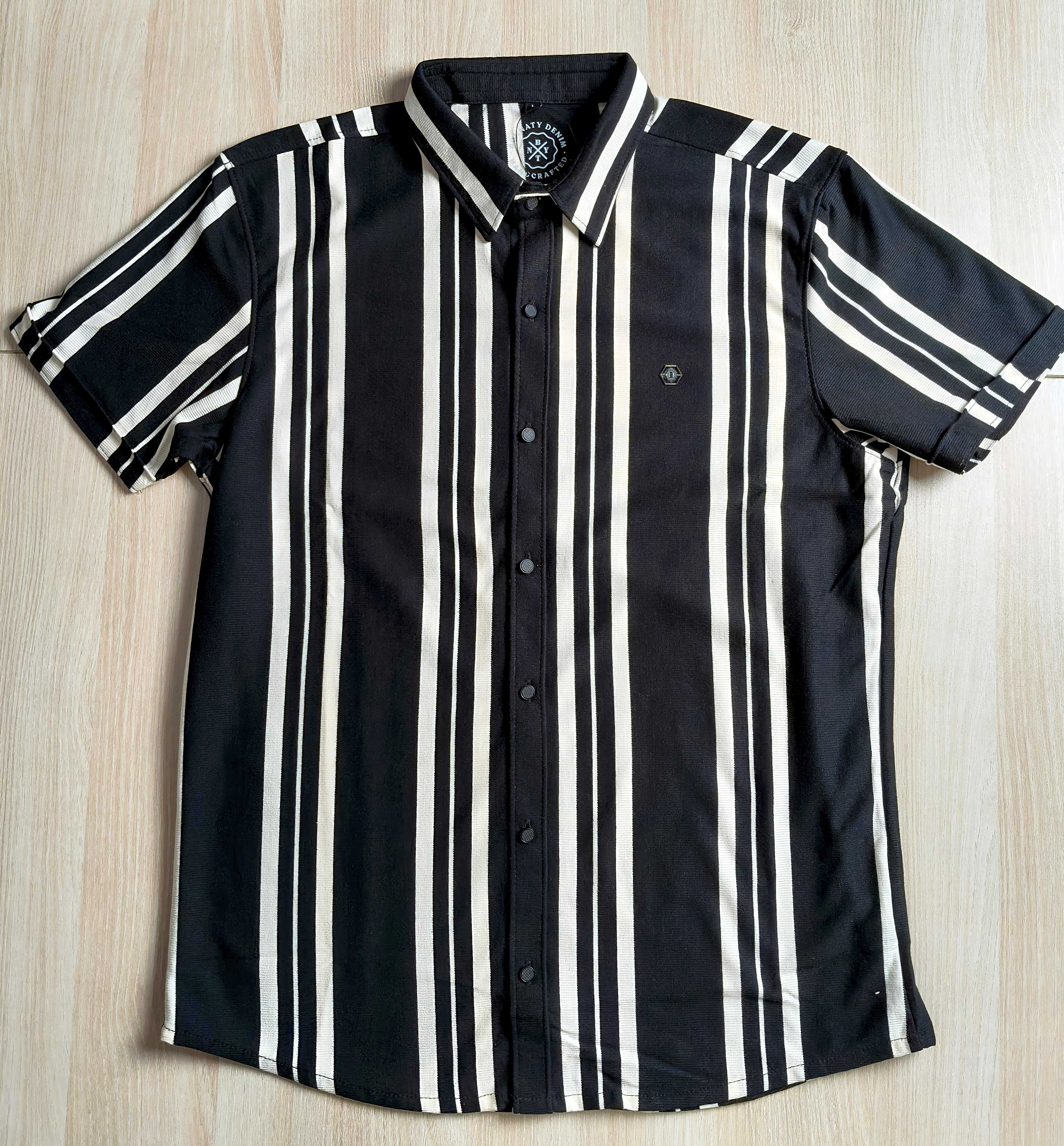 Bonnaty Men Black & White Striped Casual Shirt-5