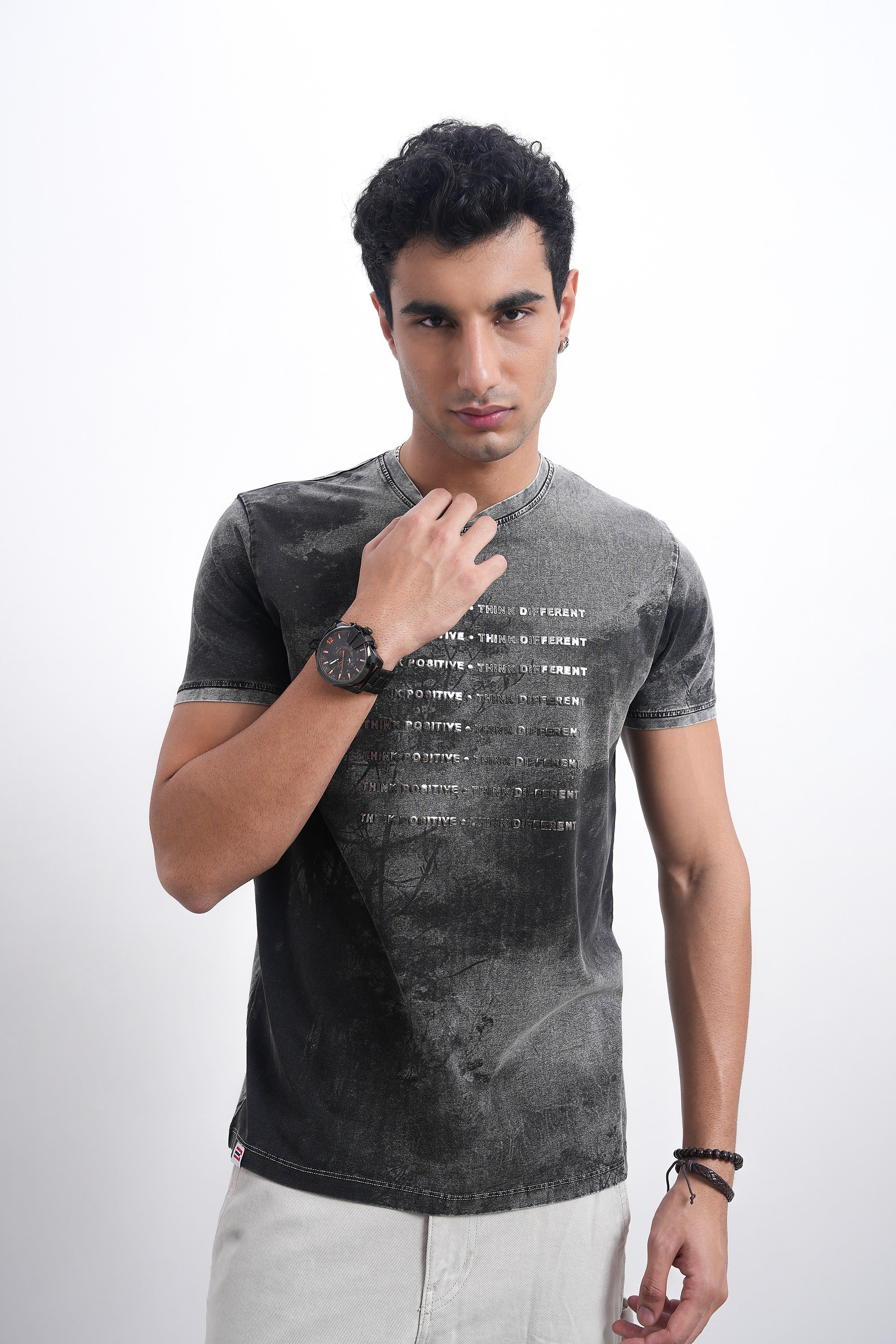 Men’s Vintage Acid Wash Typography Tee – Faded Black-4
