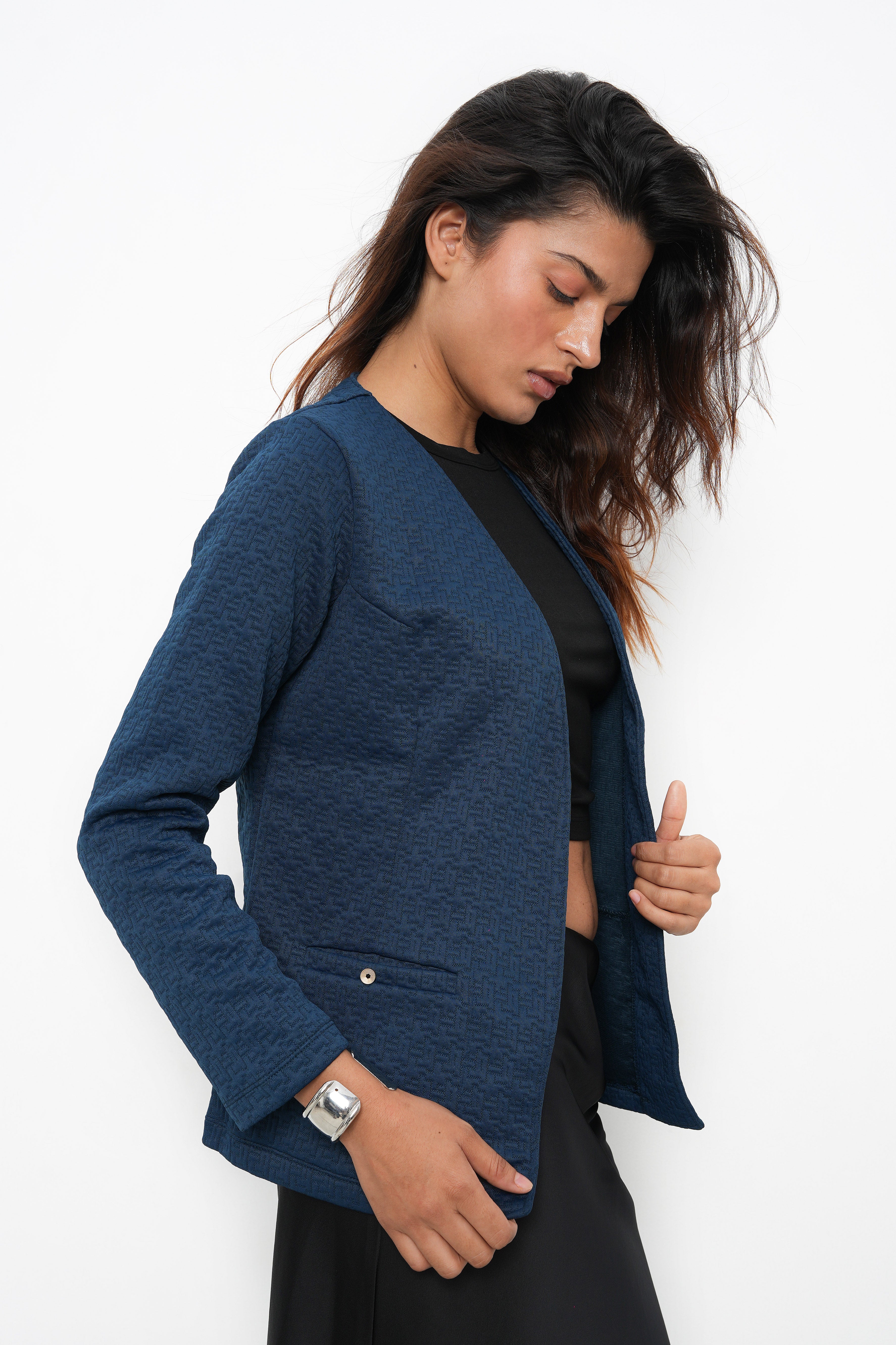BONNATY TEAL RELAXED FIT FRONT OPEN BLAZER-4