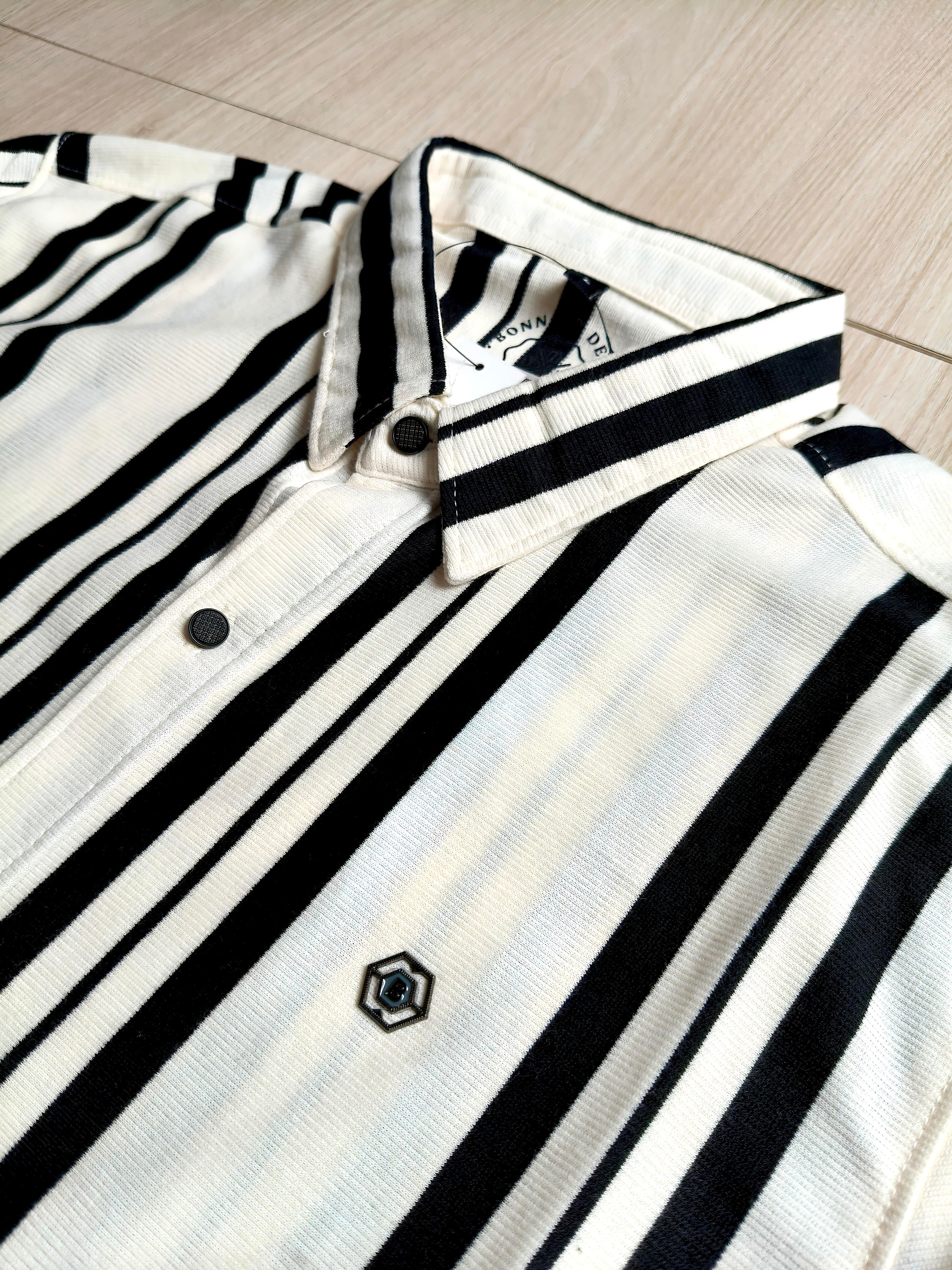 Men White & Black Striped Casual Shirt-4