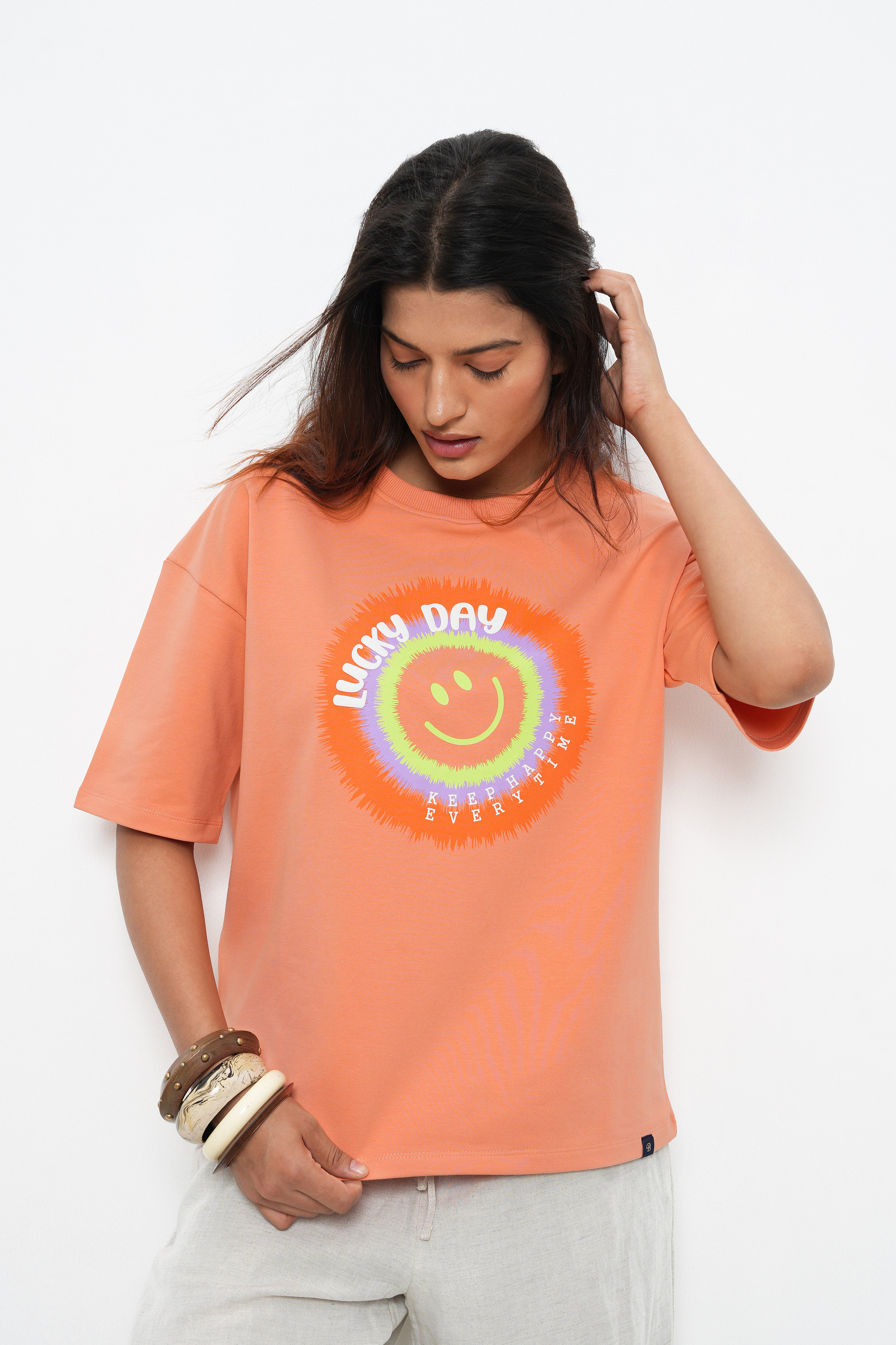 BONNATY COTTON OVERSIZED PEACH T-SHIRT-4