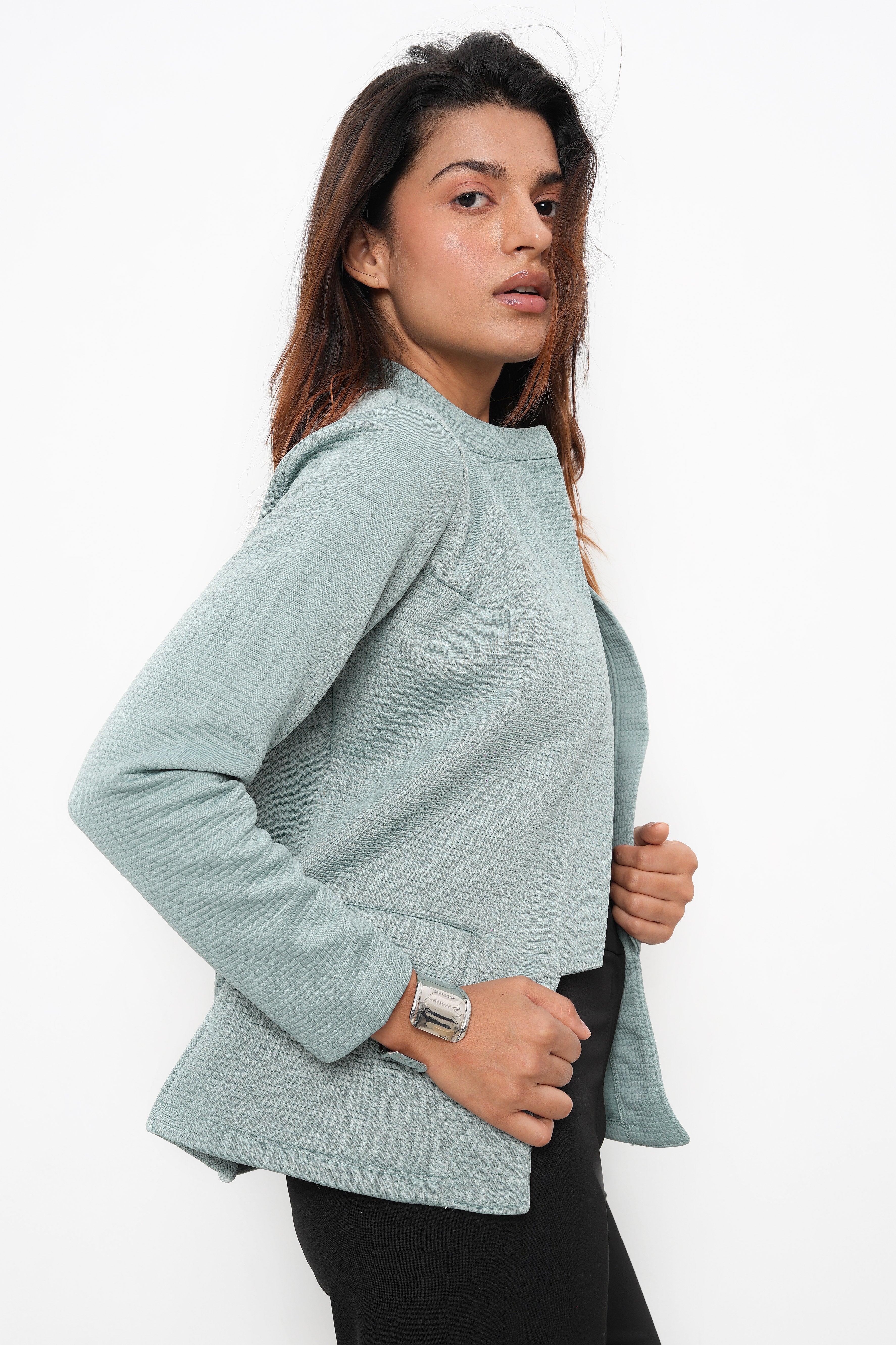 WOMEN PISTA HIGH COLLAR FRONT OPEN BLAZER-4