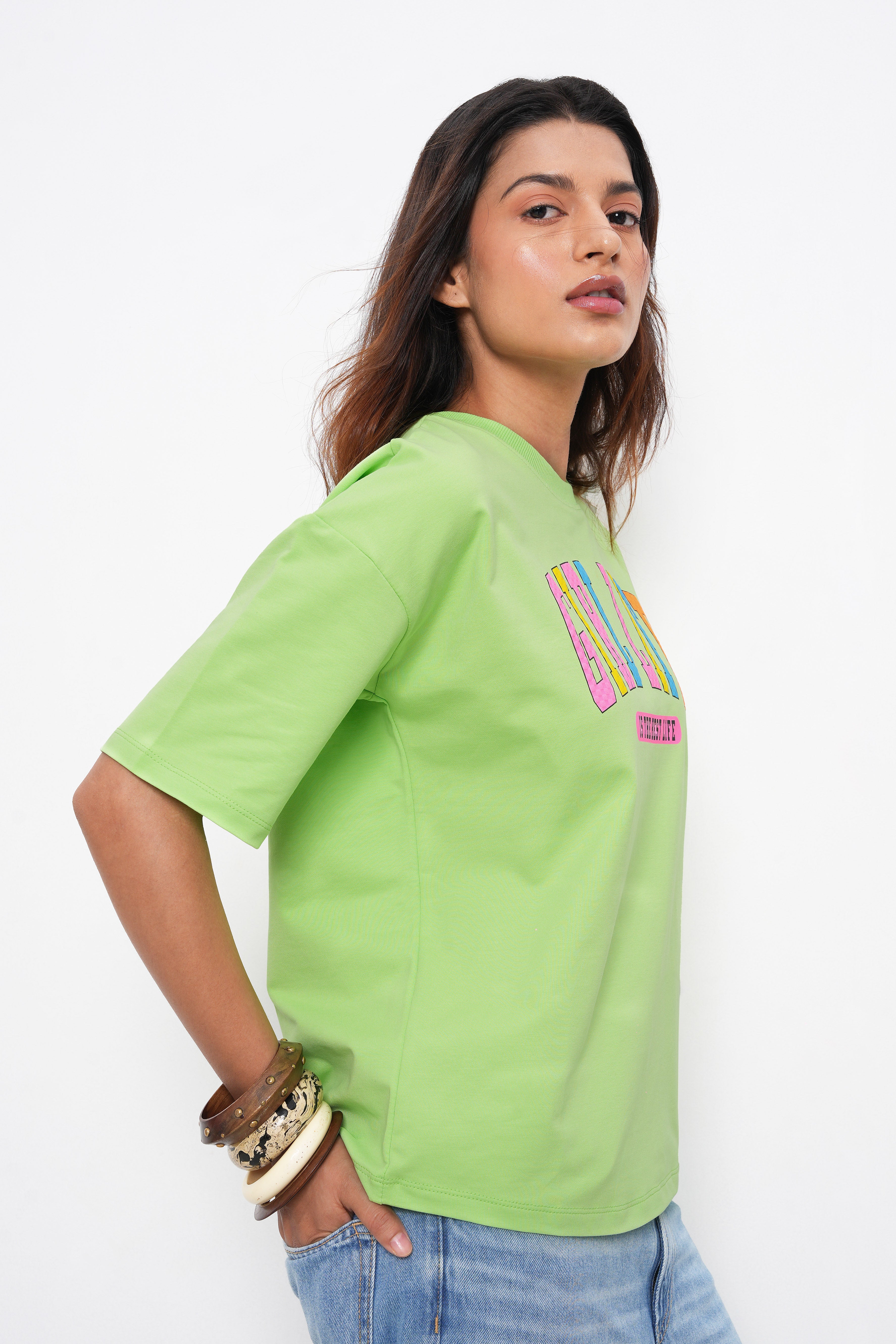 BONNATY LIME PRINTED RELAXED FIT COTTON T-SHIRT-4