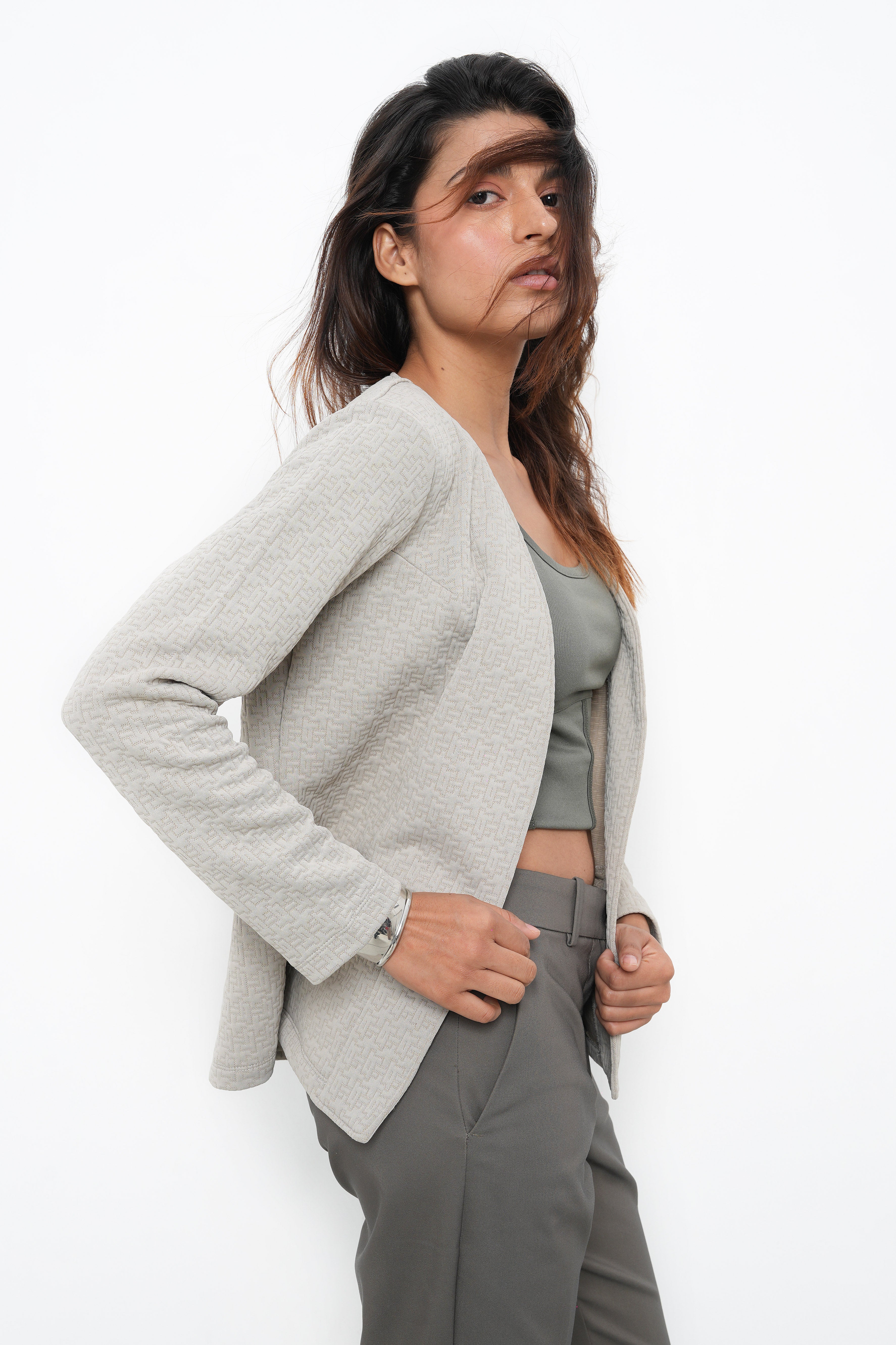 BONNATY BEIGE RELAXED FIT FRONT OPEN BLAZER-4