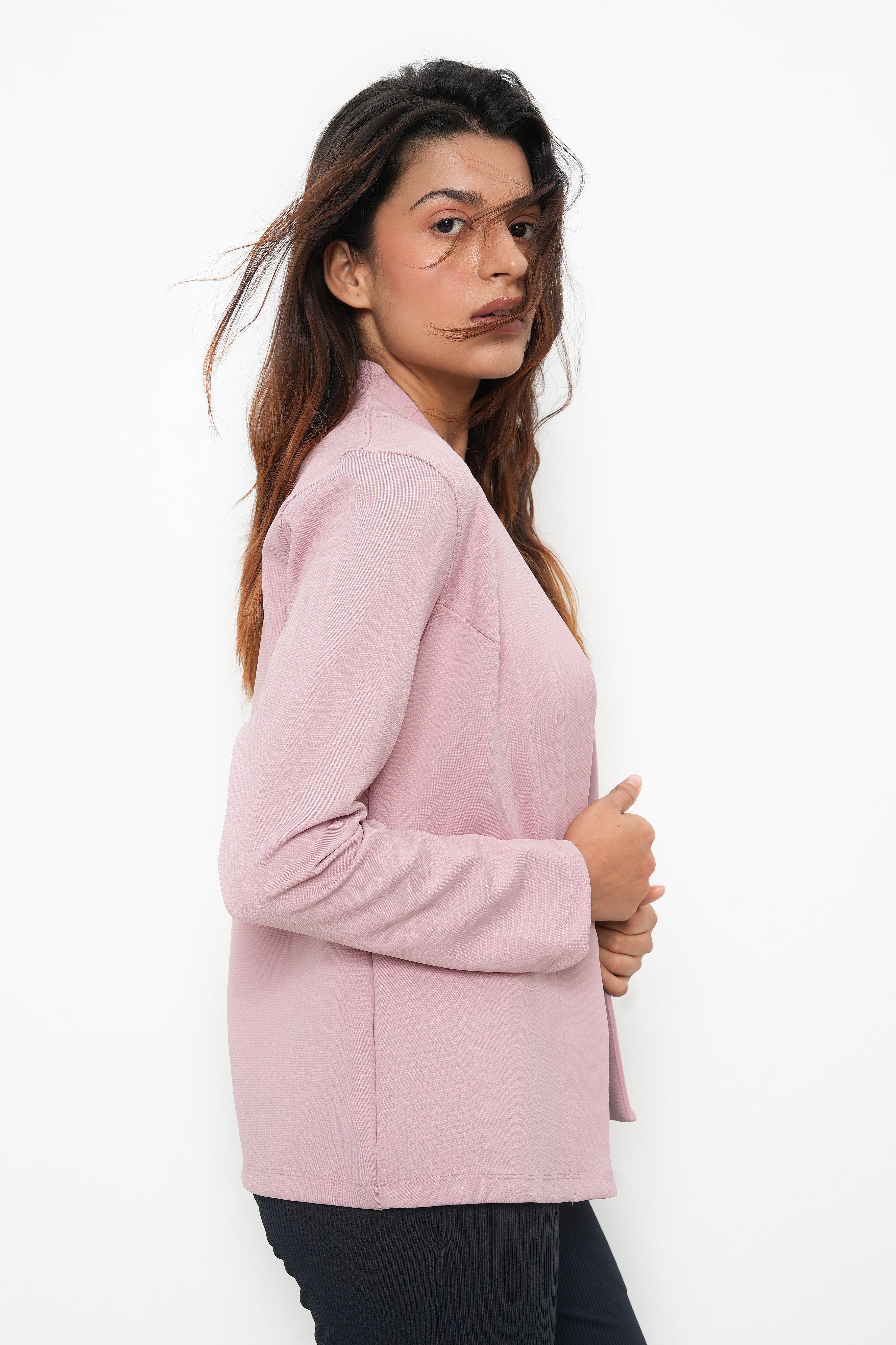 WOMEN PINK SLIM FIT CASUAL BLAZER-4