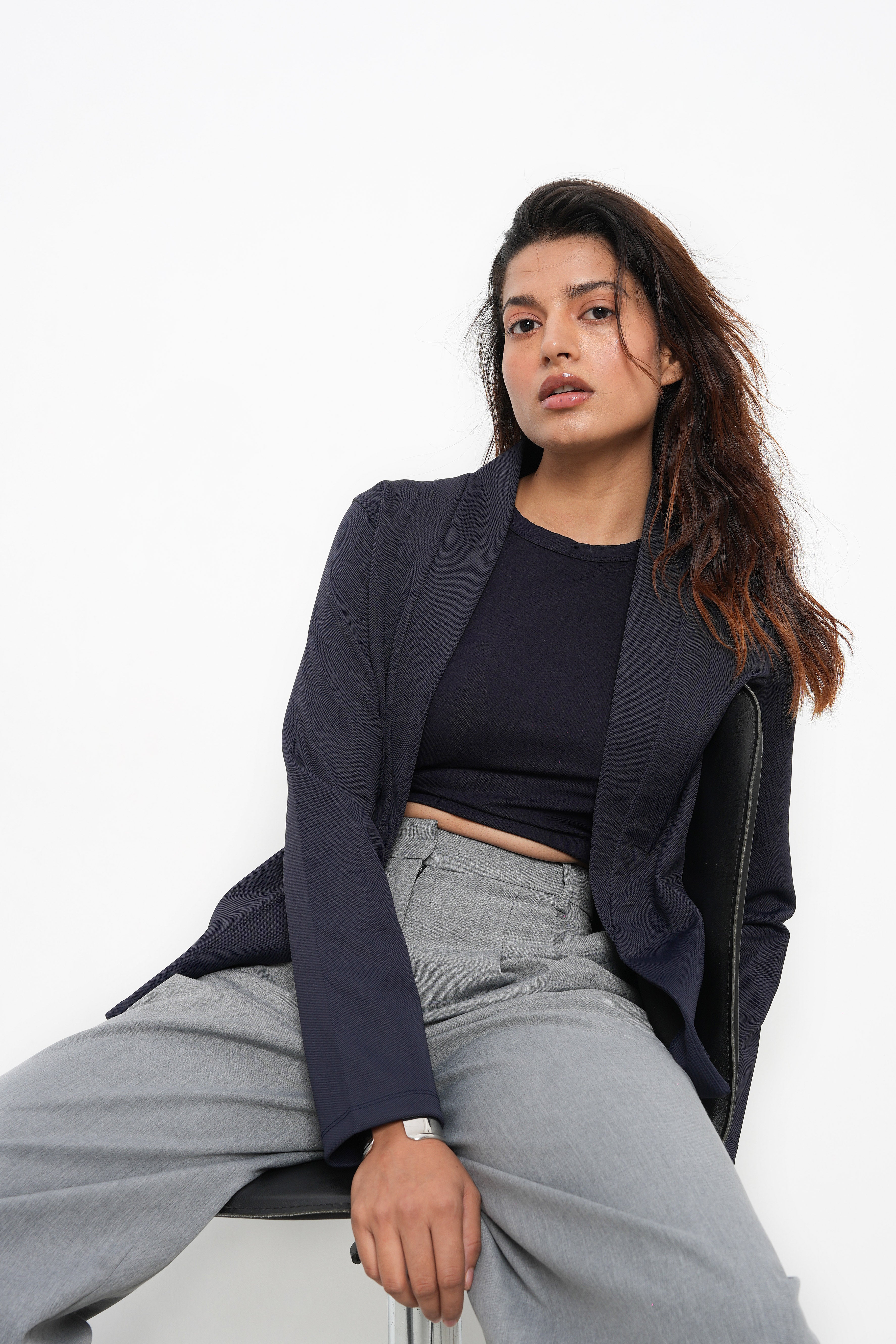 WOMEN NAVY SLIM FIT CASUAL BLAZER-4