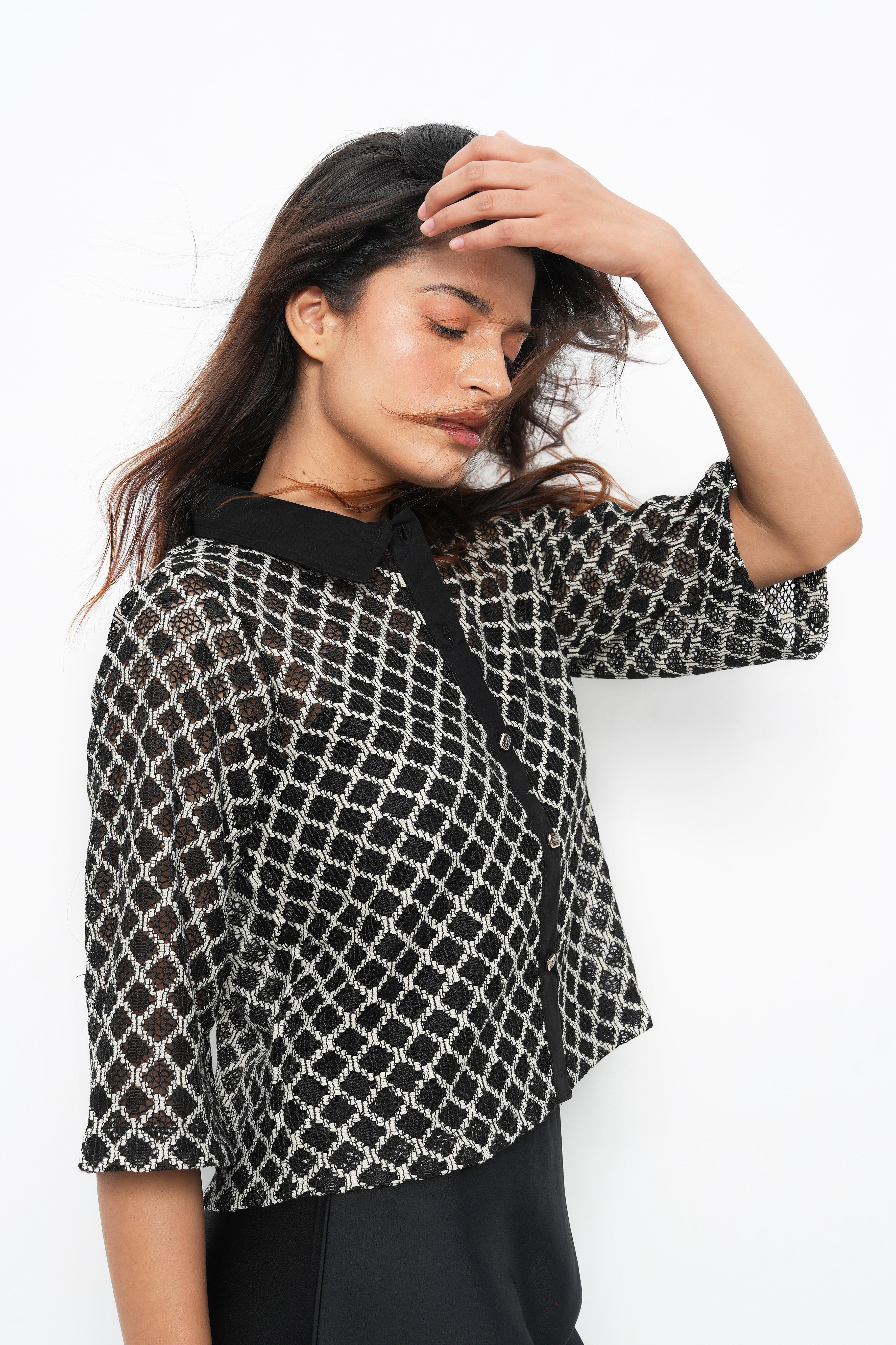 BONNATY BLACK PARTY WEAR LACE SHIRT-4