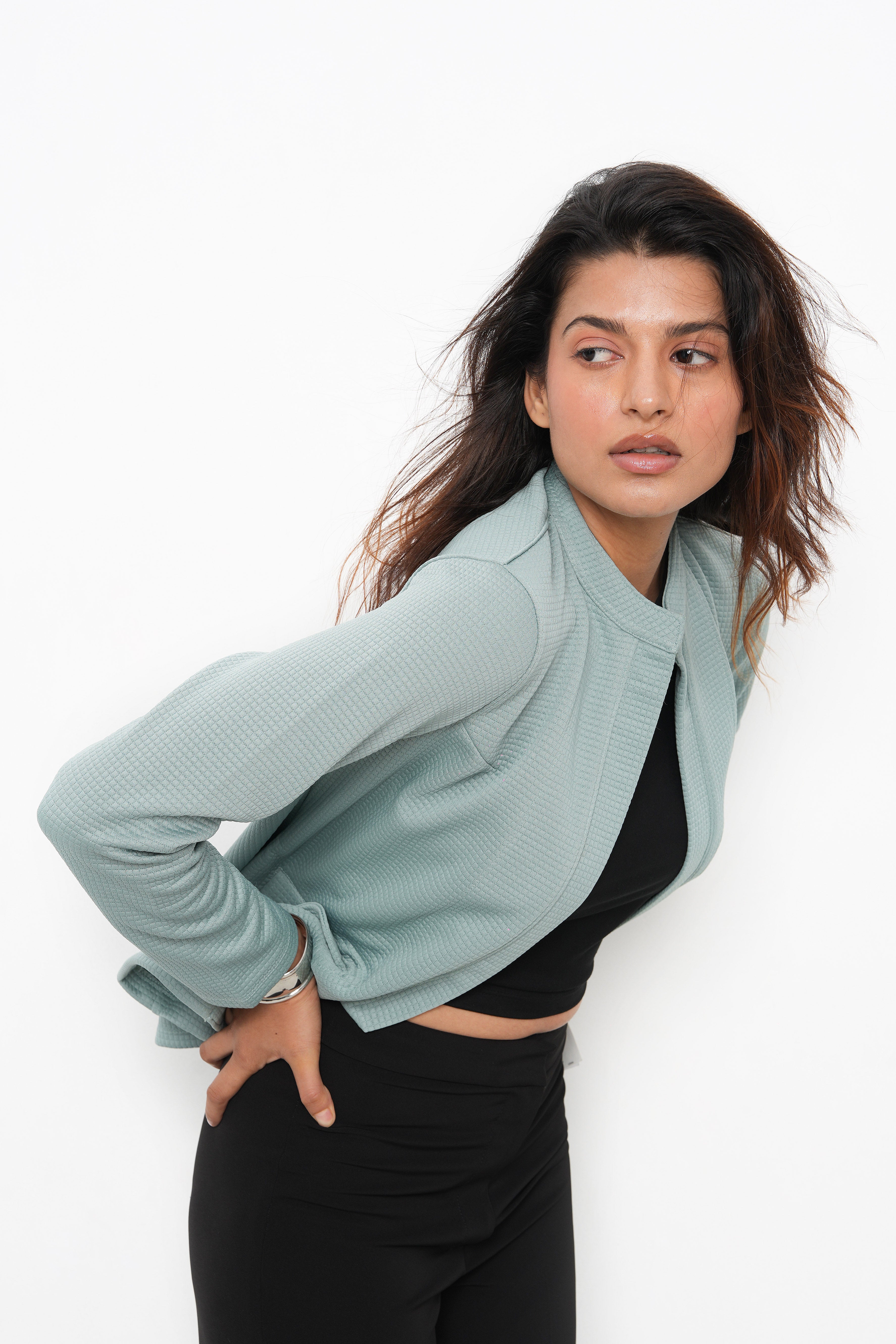 WOMEN PISTA HIGH COLLAR FRONT OPEN BLAZER-5