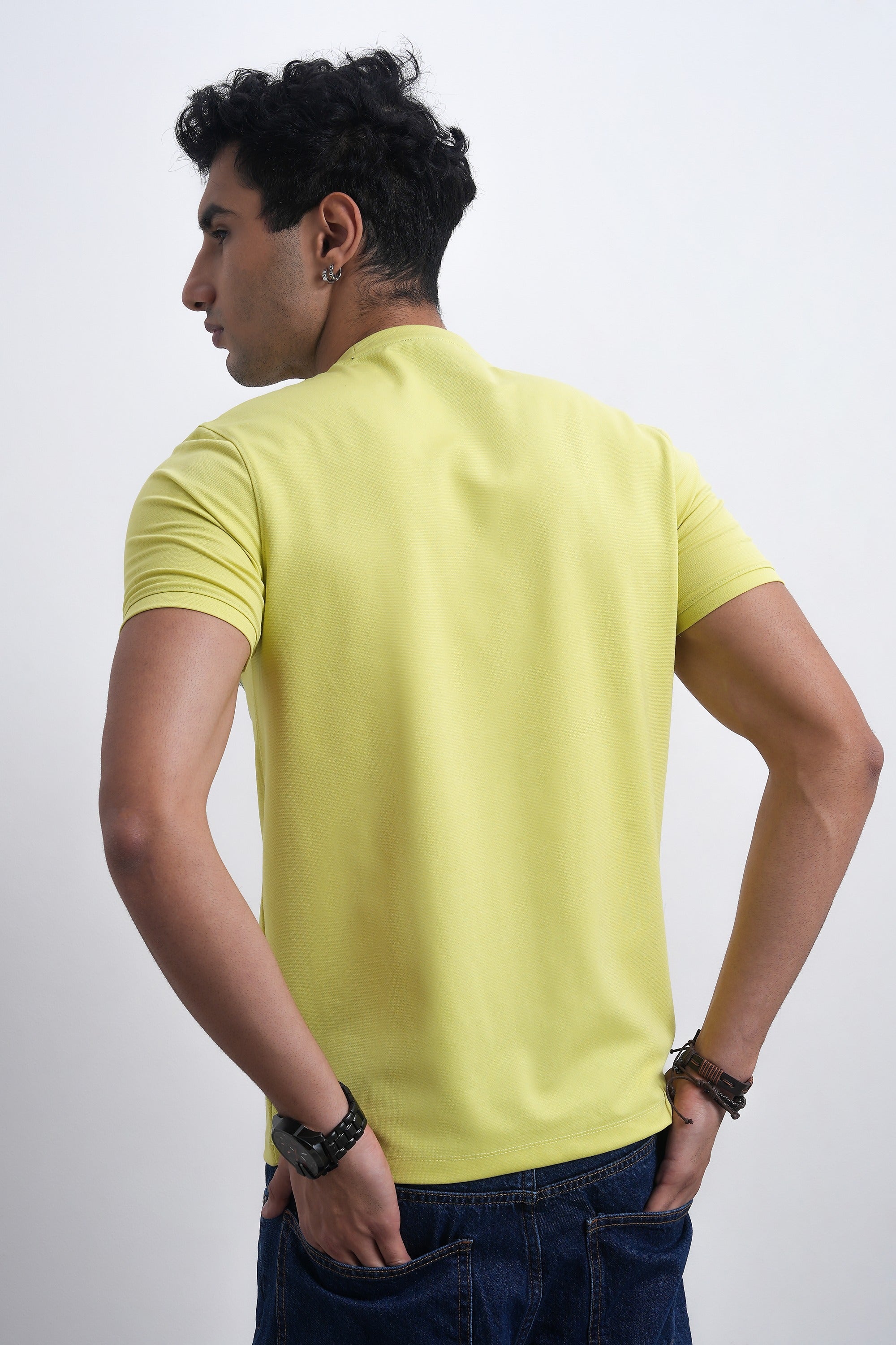 Men Lime Green Cityscape Abstract Graphic T-shirt-5
