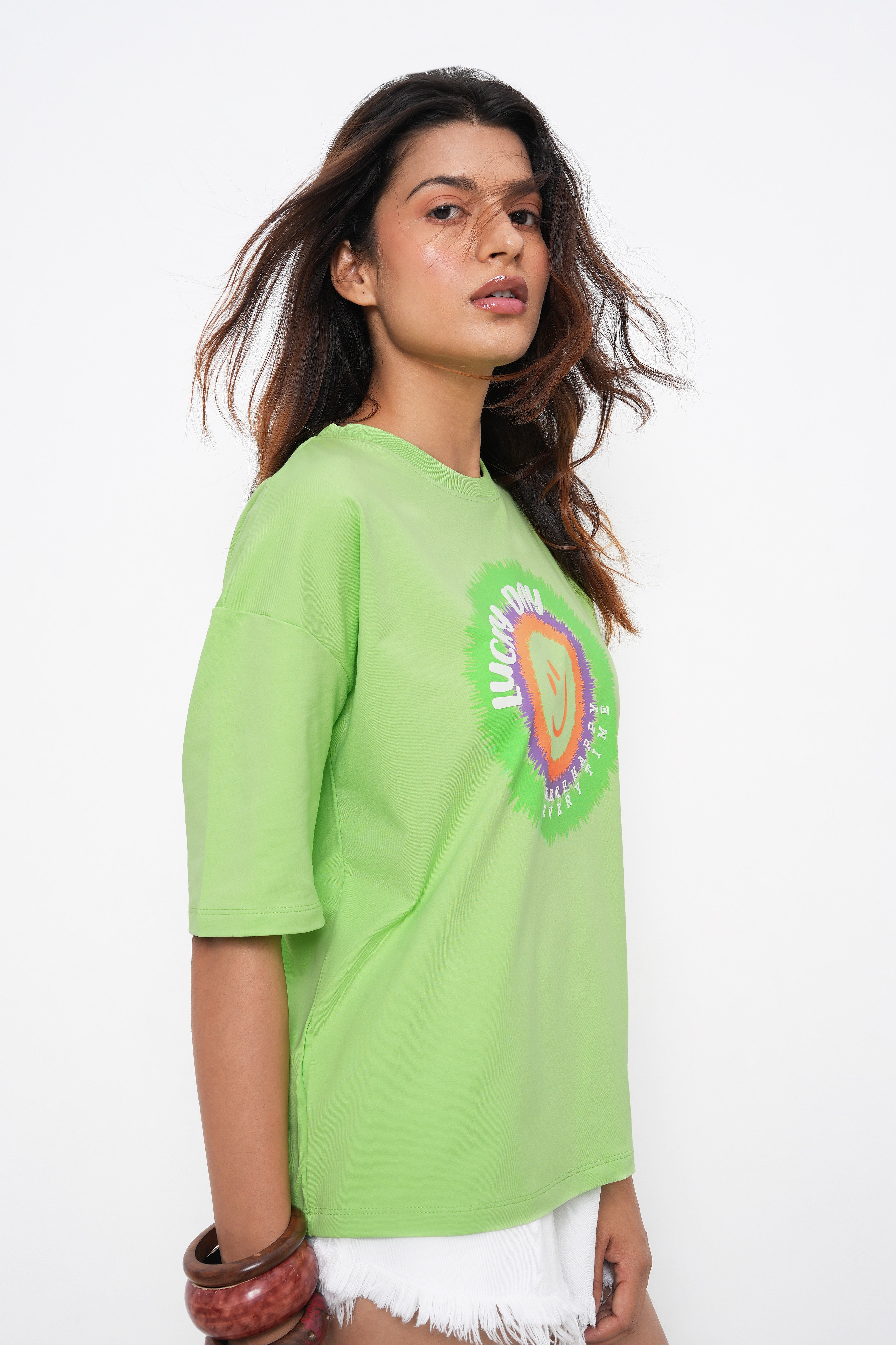 BONNATY COTTON OVERSIZED LIME T-SHIRT-5