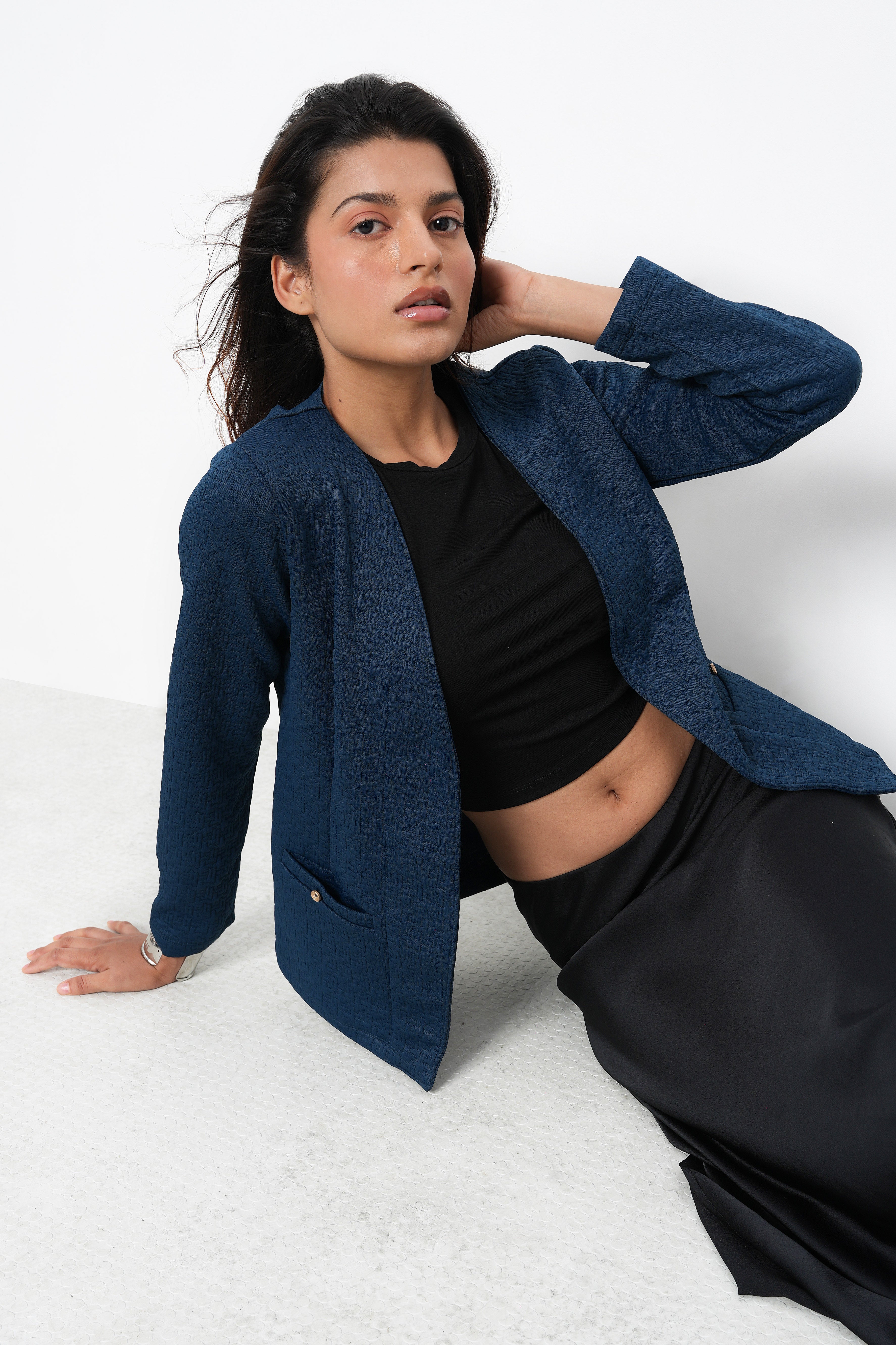 BONNATY TEAL RELAXED FIT FRONT OPEN BLAZER-5
