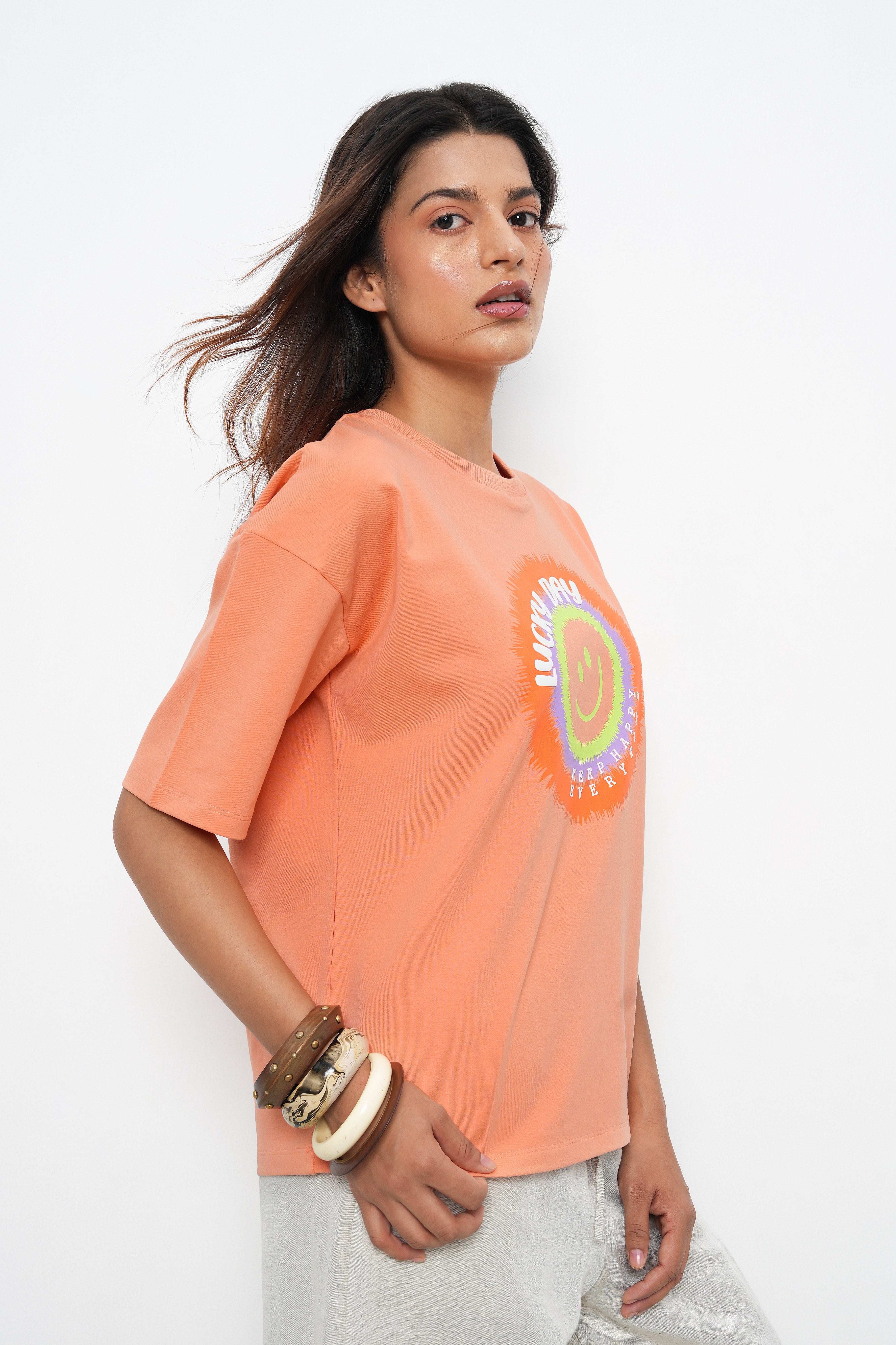 BONNATY COTTON OVERSIZED PEACH T-SHIRT-5