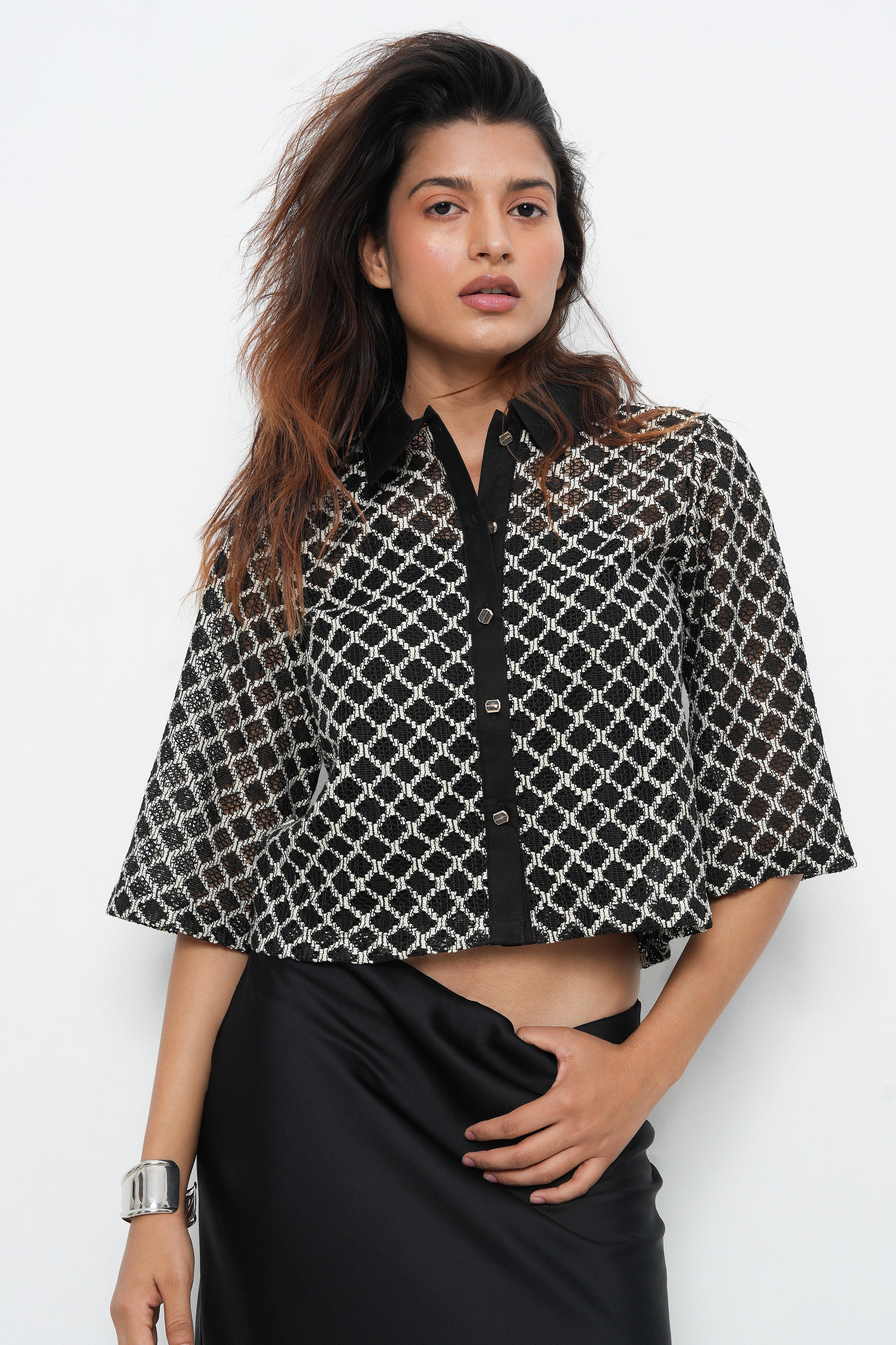 BONNATY BLACK PARTY WEAR LACE SHIRT-5