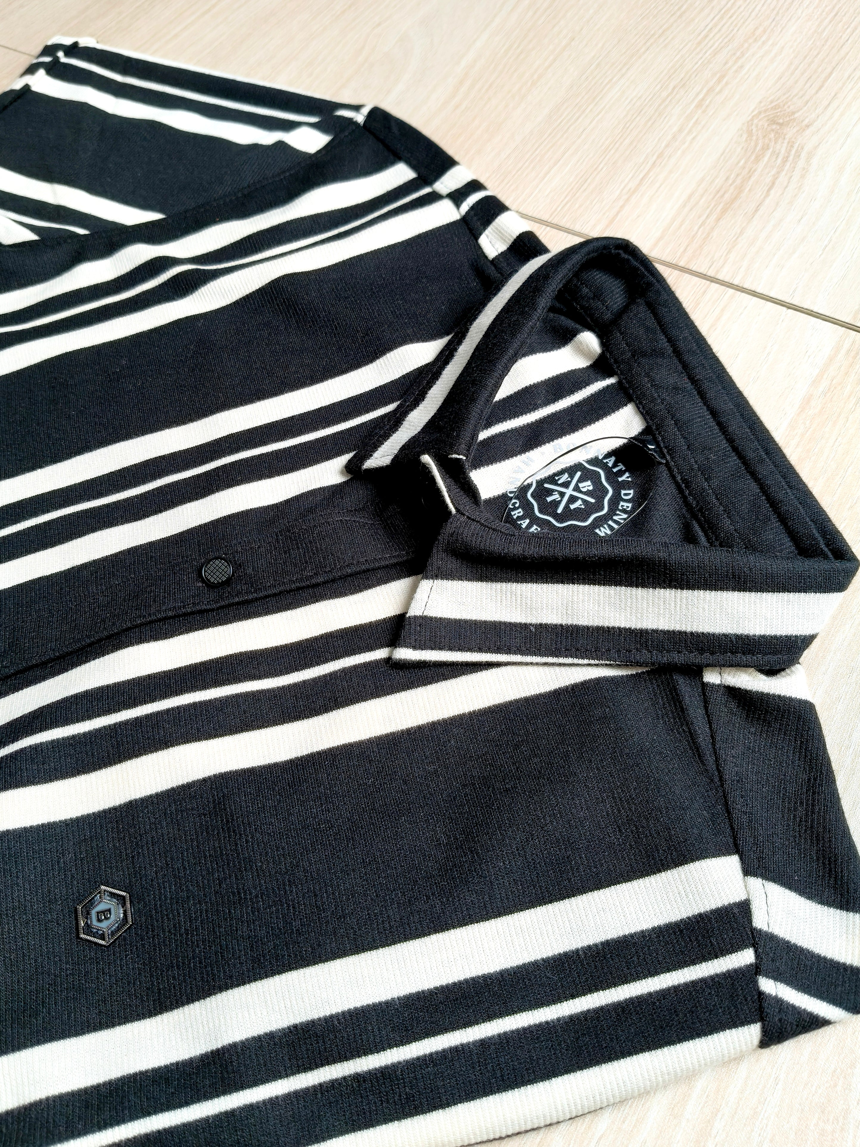 Bonnaty Men Black & White Striped Casual Shirt-4