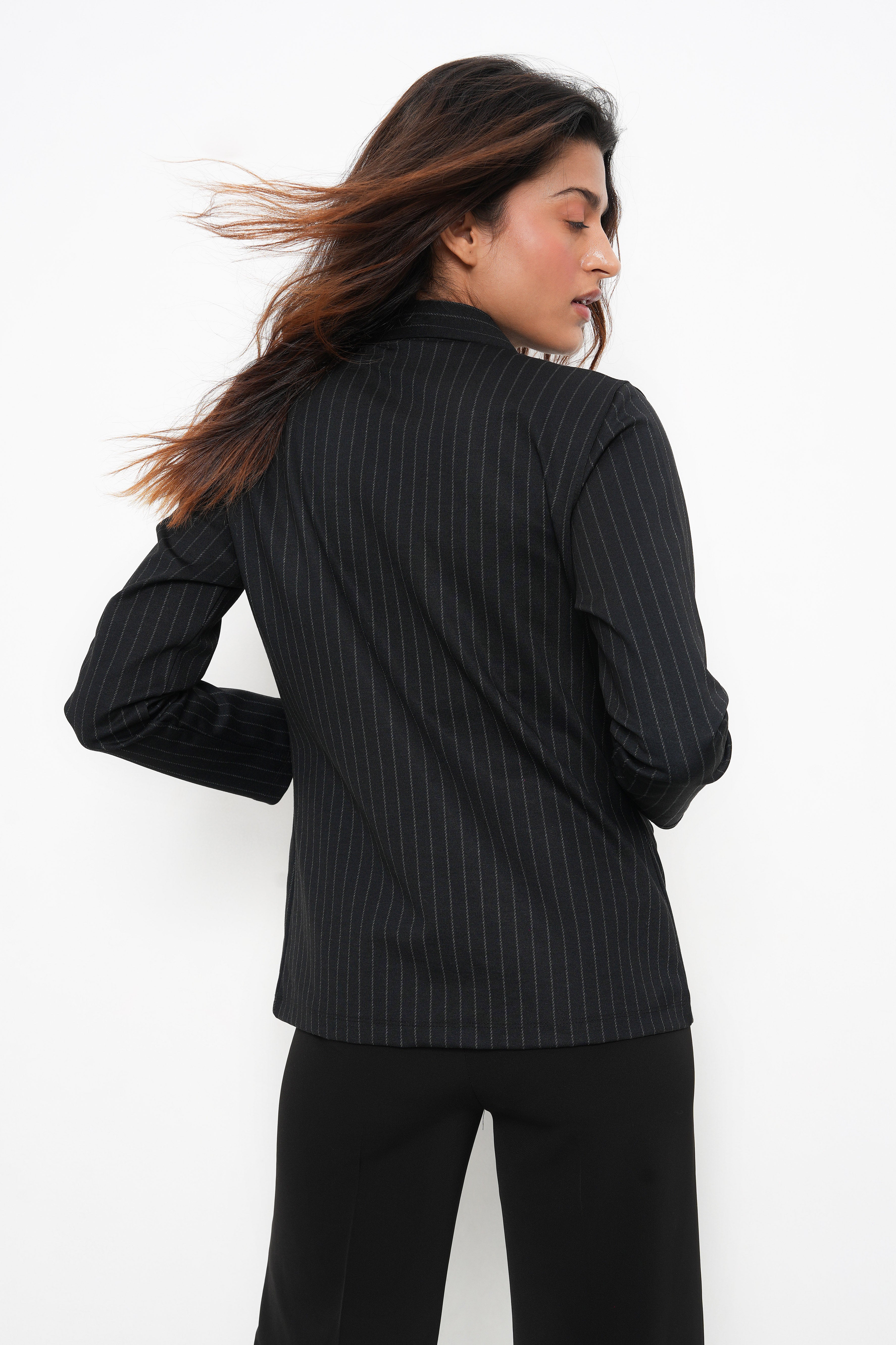 BLACK STRIPE FRONT OPEN BLAZER-6