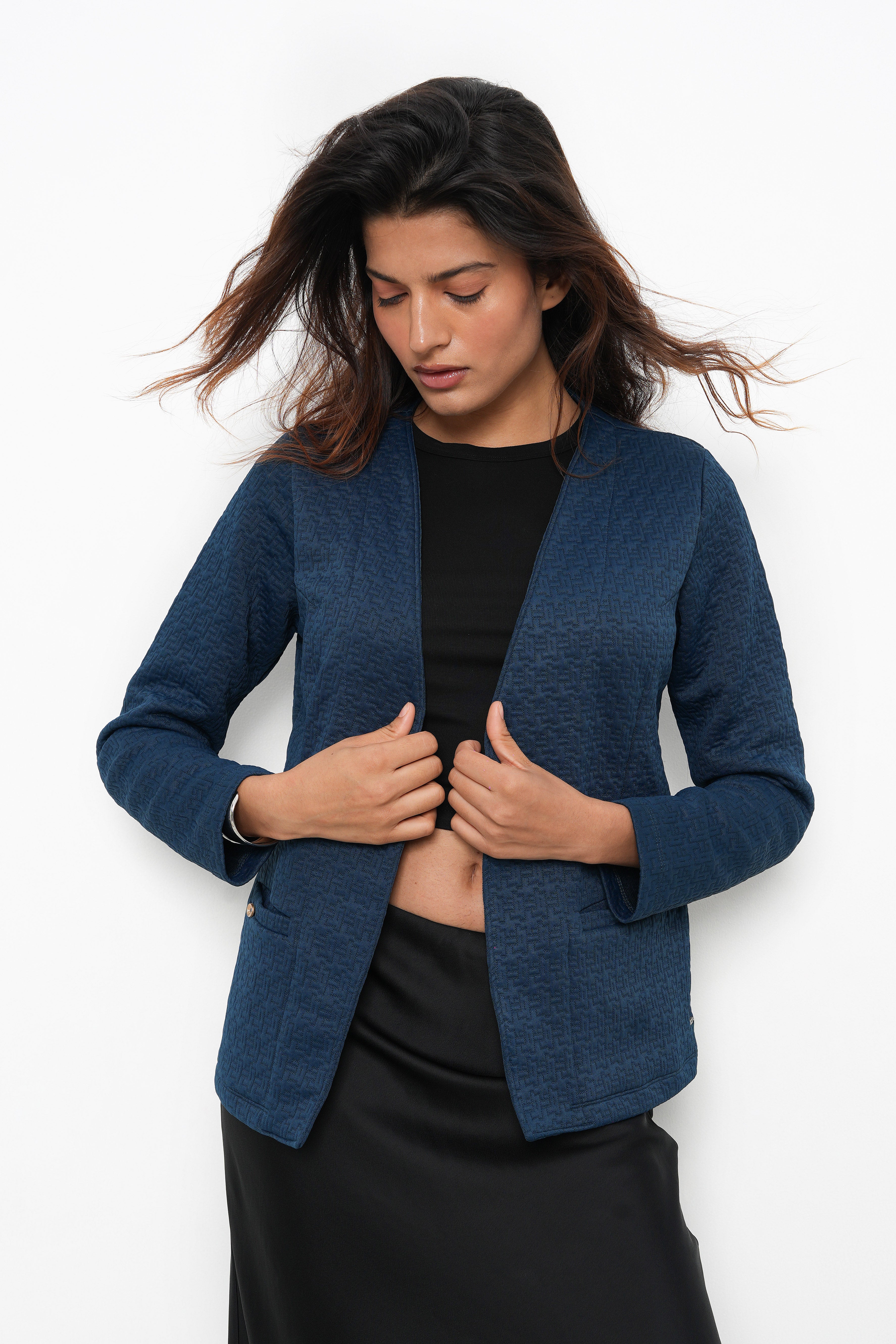 BONNATY TEAL RELAXED FIT FRONT OPEN BLAZER-6