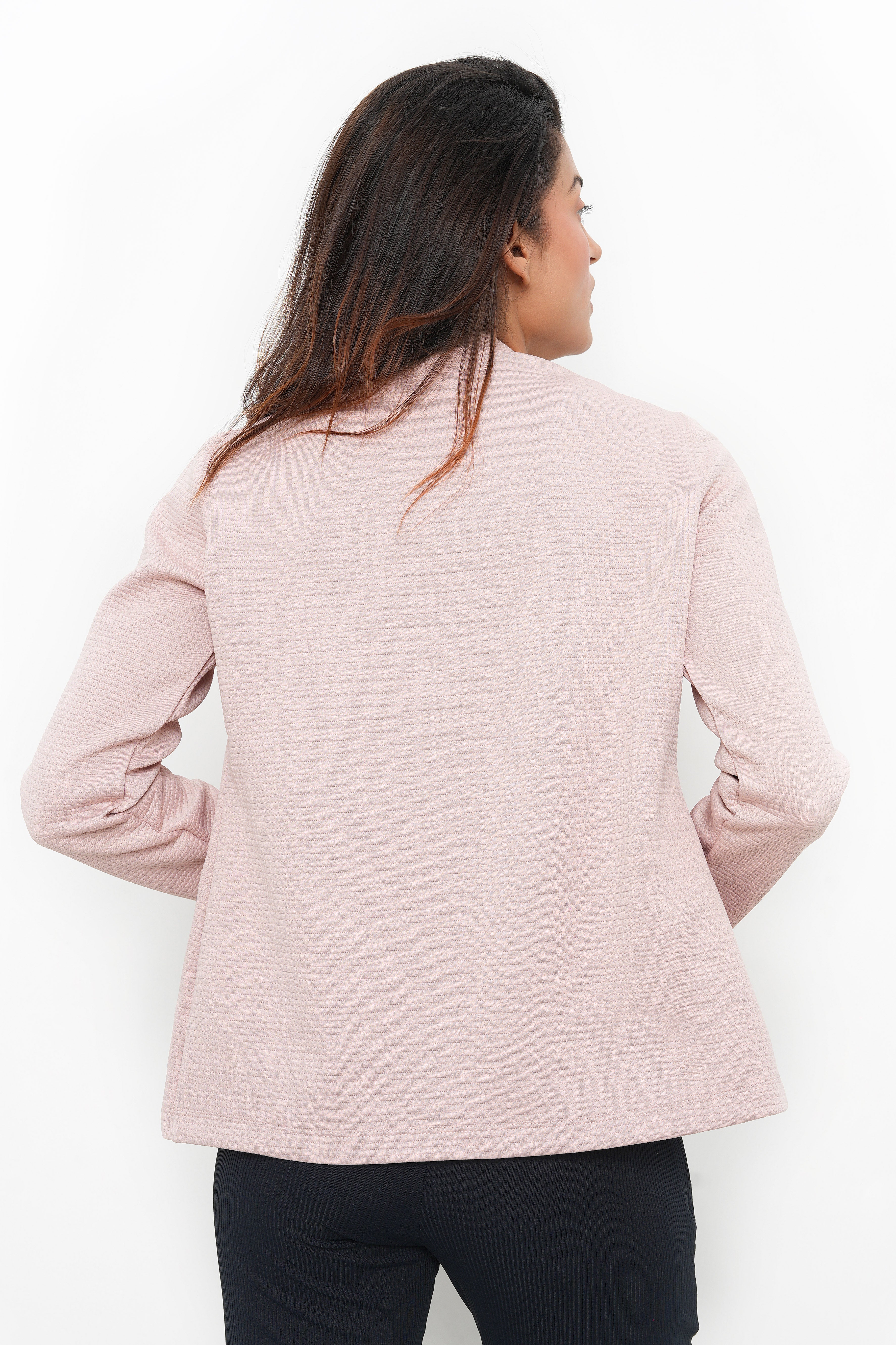 WOMEN PEACH HIGH COLLAR FRONT OPEN BLAZER-5
