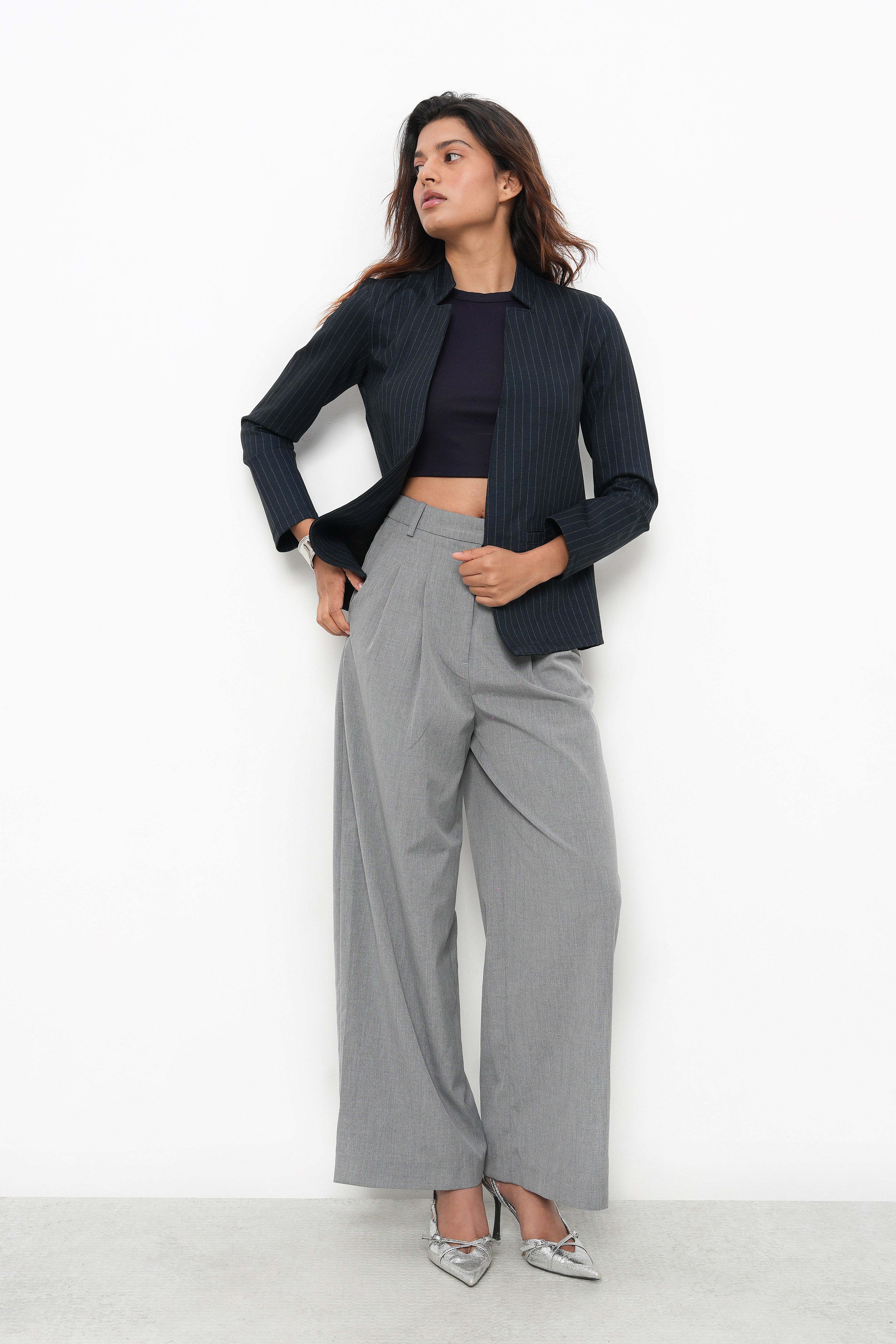 NAVY STRIPE FRONT OPEN BLAZER-6