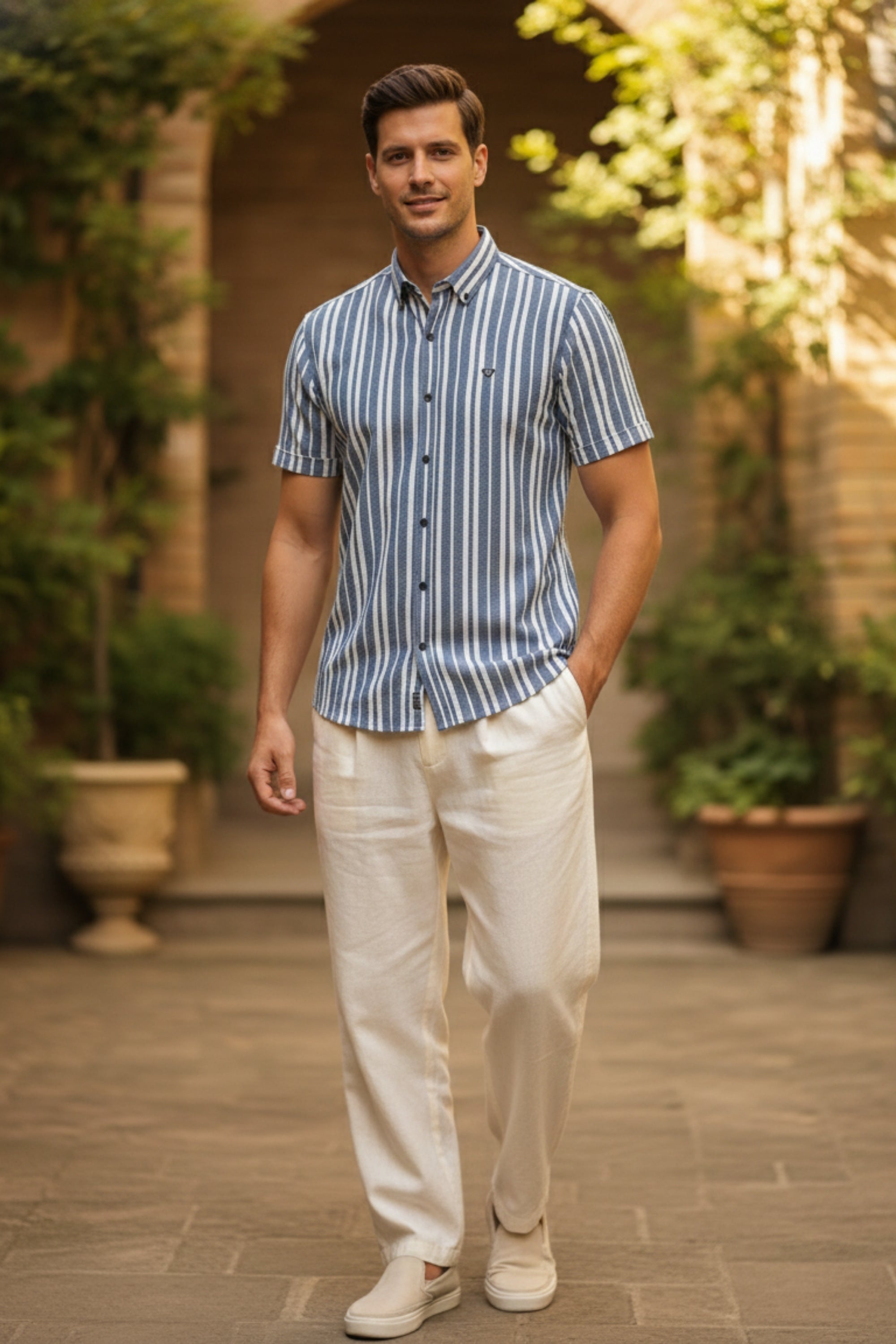 Slate & White Regular Fit Vertical Striped Shirt-3