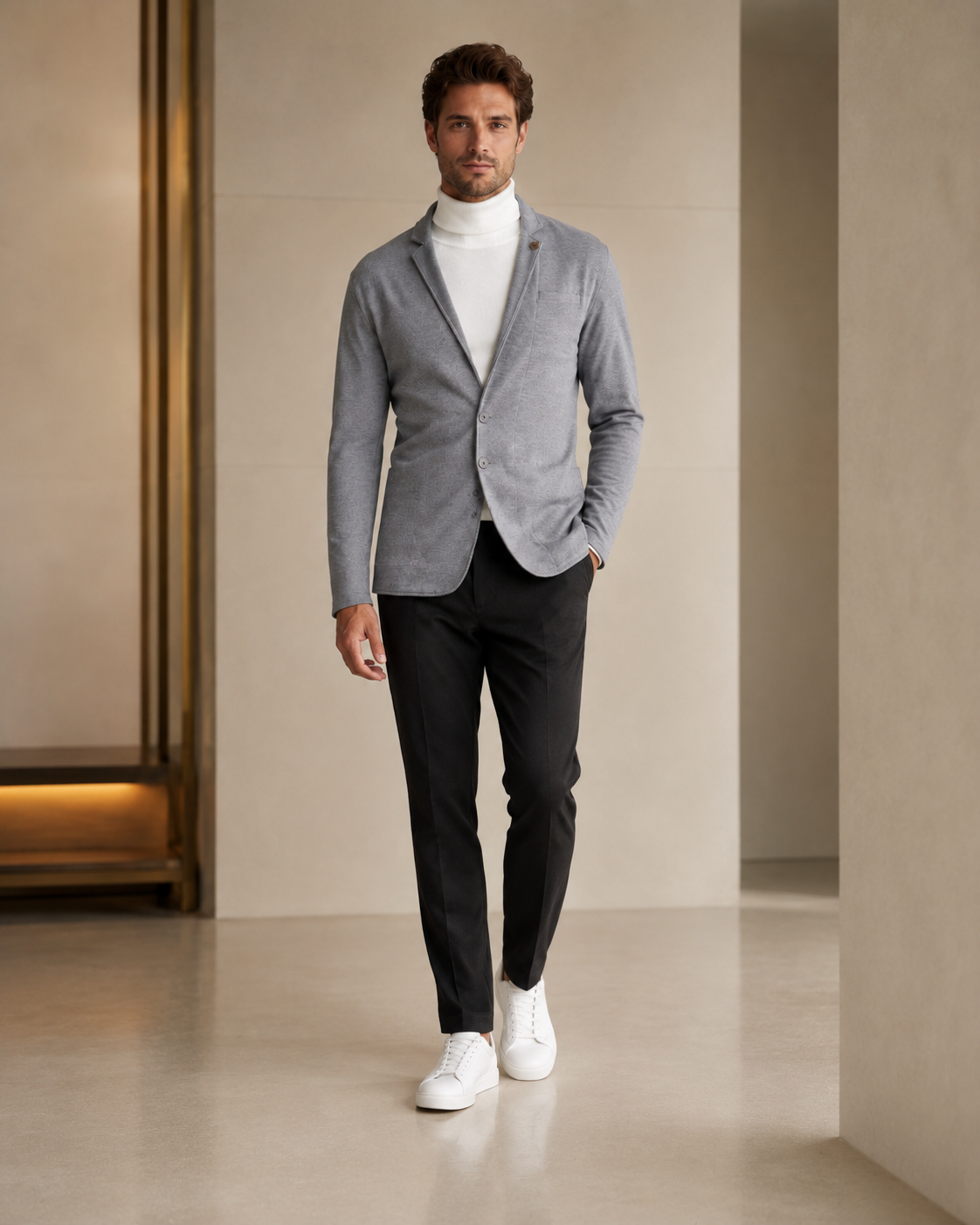 Men Grey Single-Breasted Textured Blazer for Smart Casual Wear-3