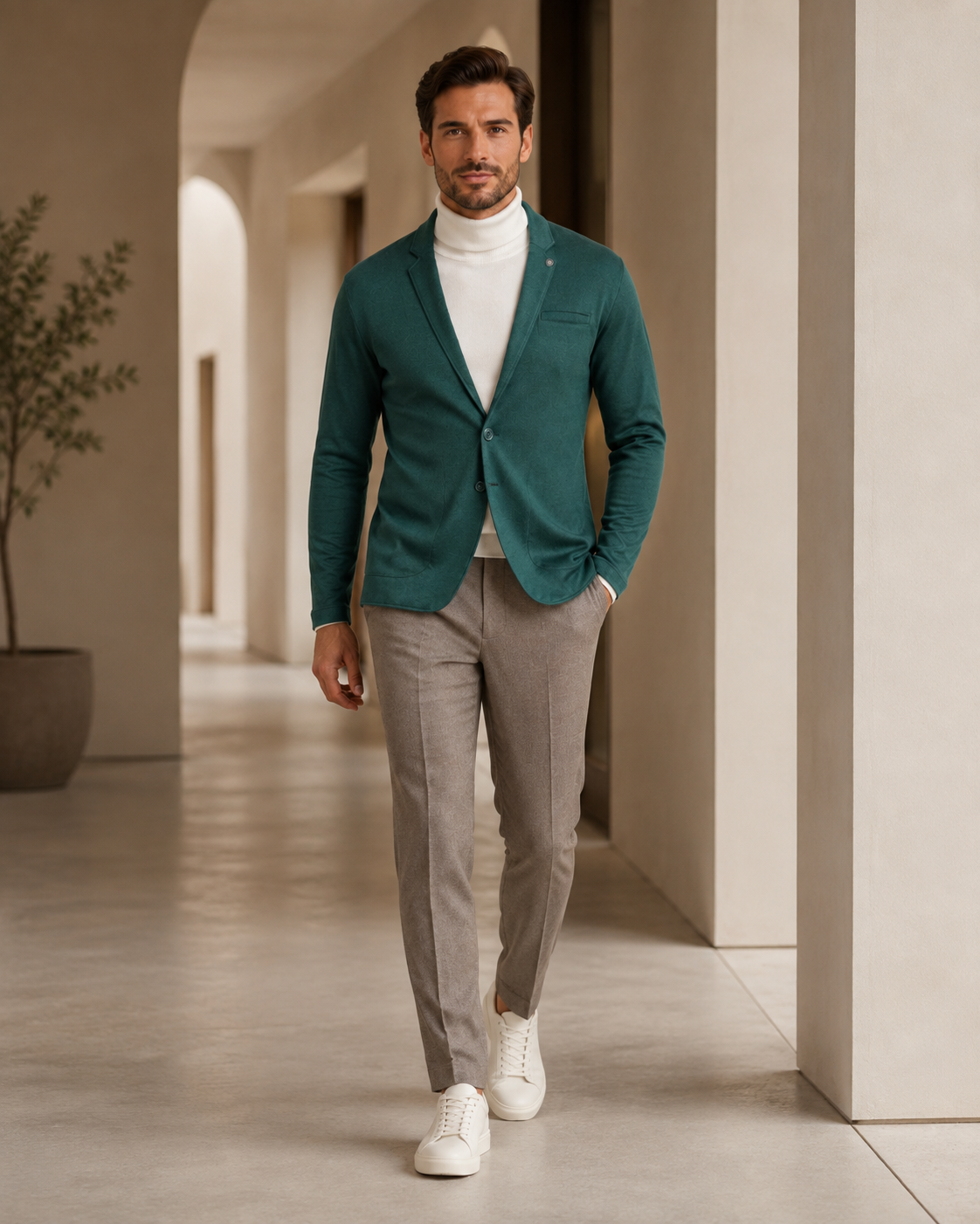 Men Evergreen Green Single-Breasted Casual Blazer-4