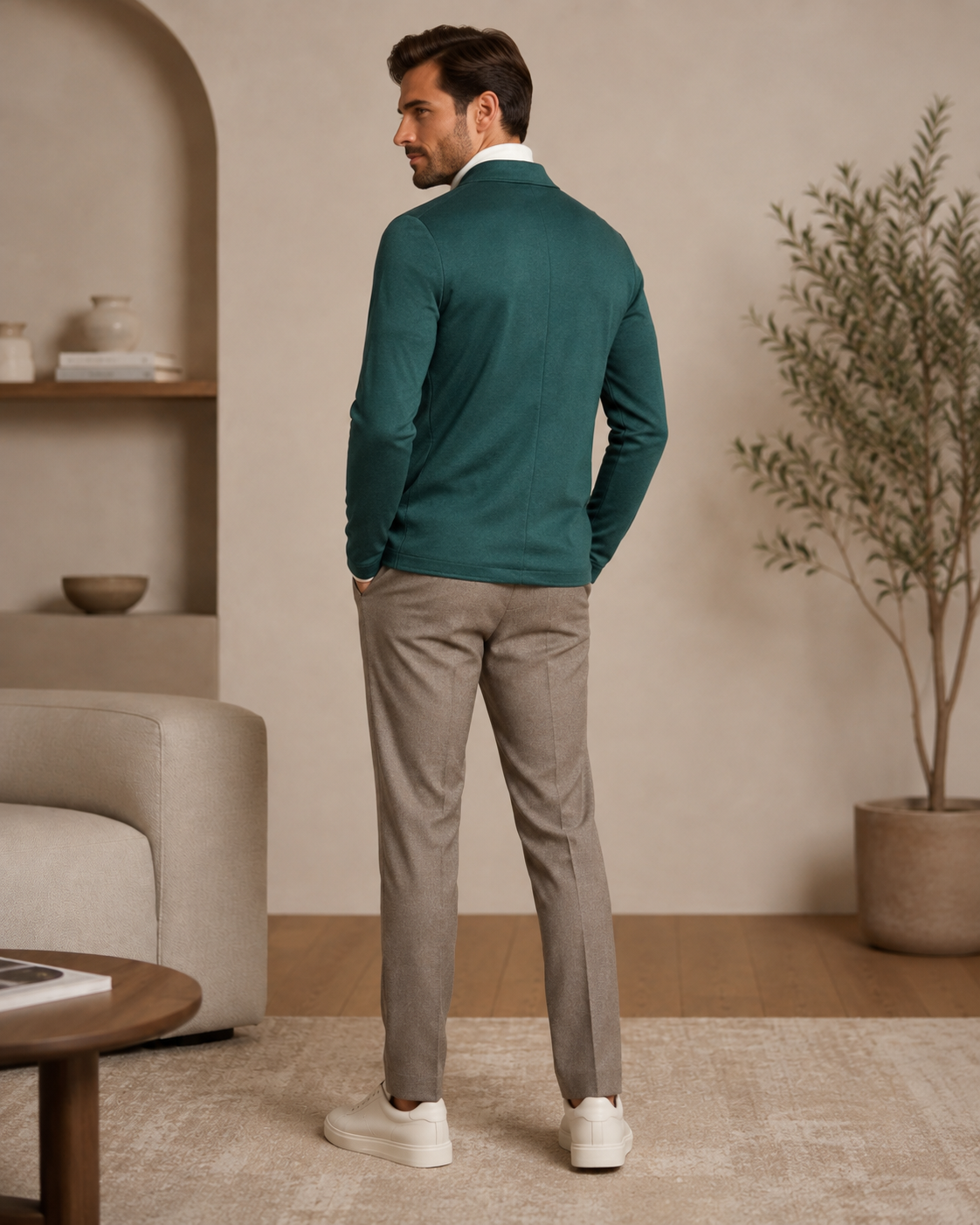 Men Evergreen Green Single-Breasted Casual Blazer-5