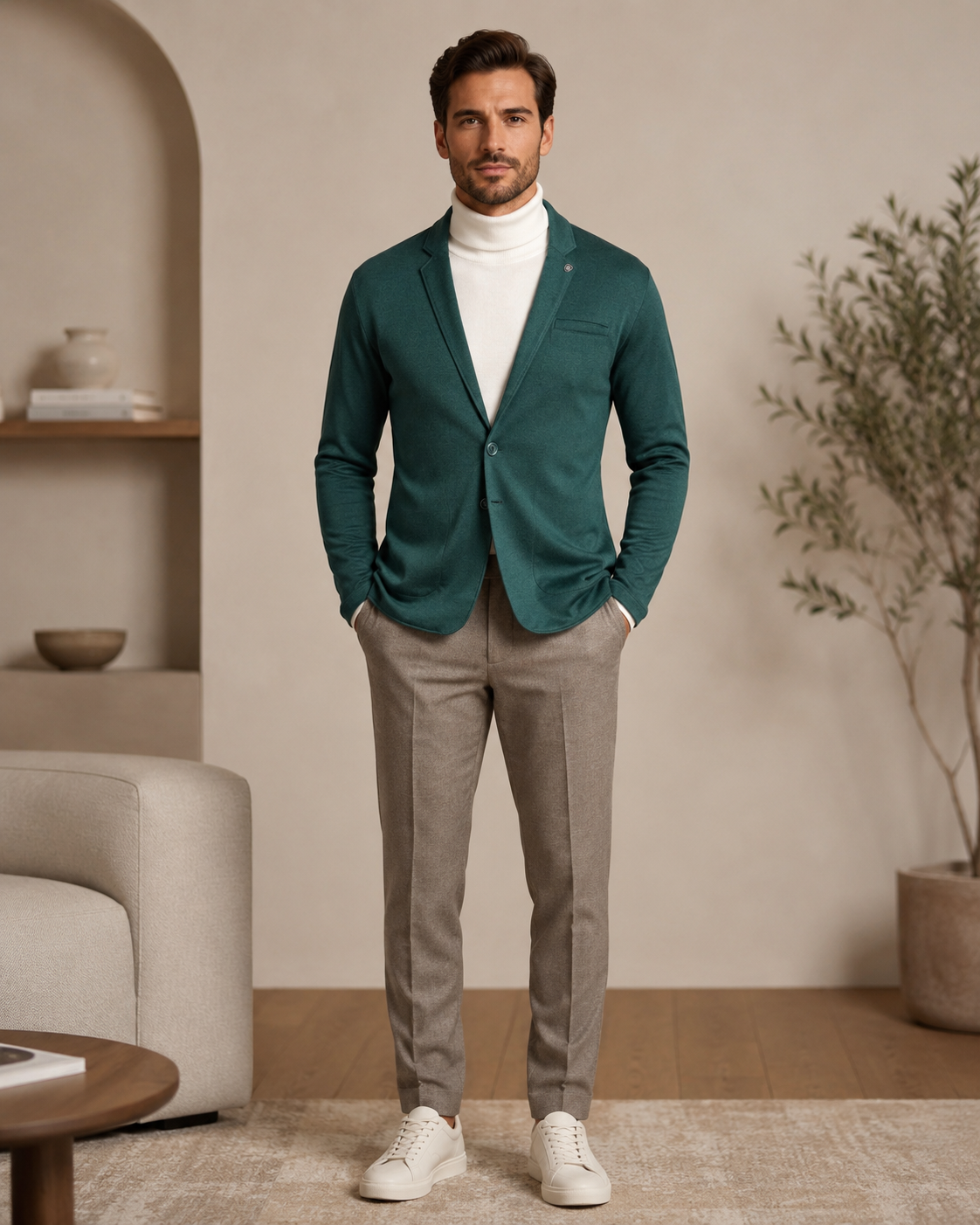 Men Evergreen Green Single-Breasted Casual Blazer-3