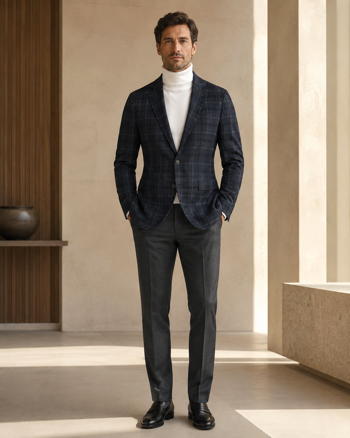 Men Charcoal & Dark Grey Checked Single-Breasted Casual Blazer-4