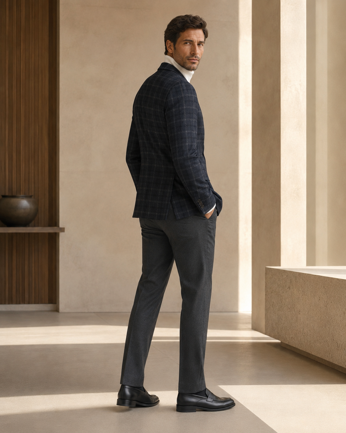 Men Charcoal & Dark Grey Checked Single-Breasted Casual Blazer-5