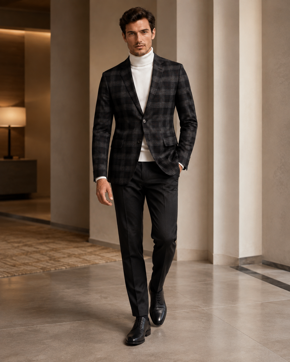 Men Dark Charcoal & Maroon Plaid Checked Single-Breasted Casual Blazer-4