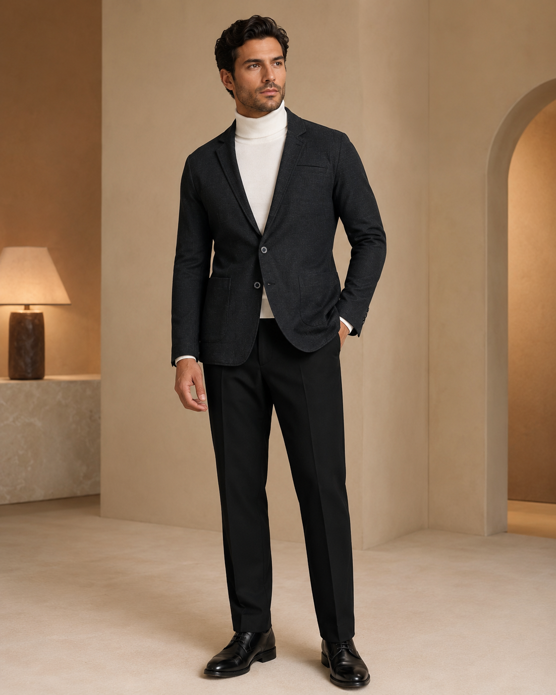 Men Black Self-Textured Single-Breasted Casual Blazer-3