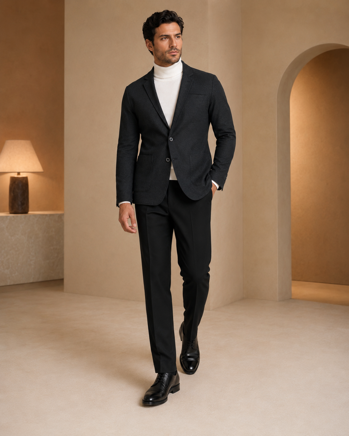 Men Black Self-Textured Single-Breasted Casual Blazer-5