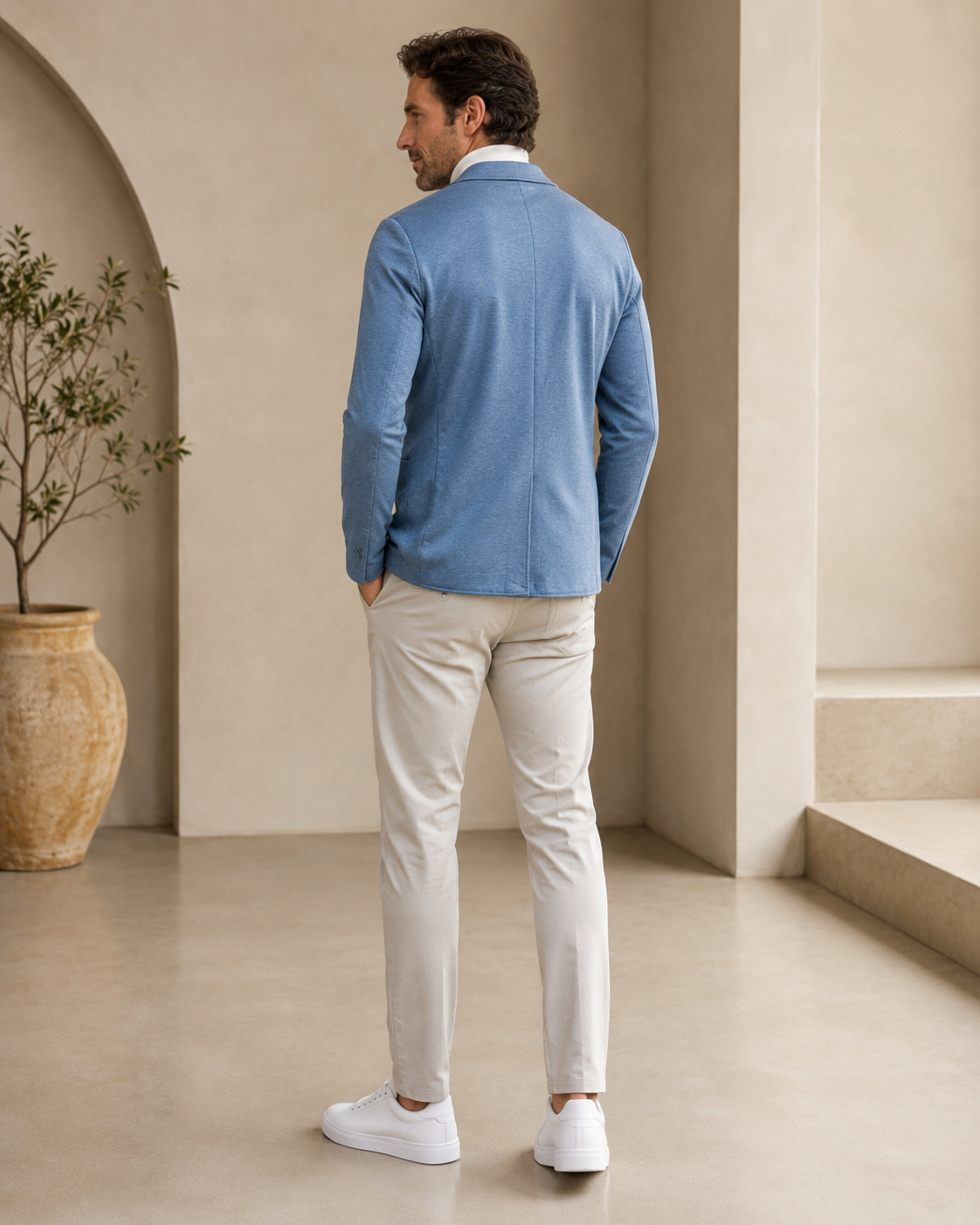 Men Sky Blue Textured Single-Breasted Casual Blazer-5