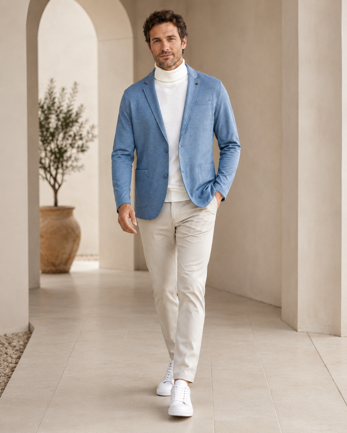 Men Sky Blue Textured Single-Breasted Casual Blazer-3