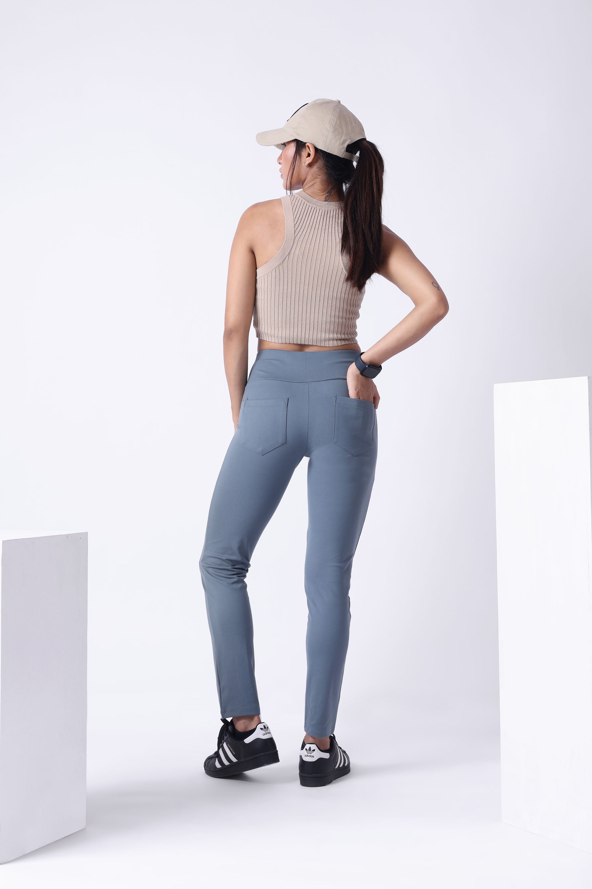 GREY HIGH WAIST ANKLE LENGTH ATHLEISURE PANTS-7