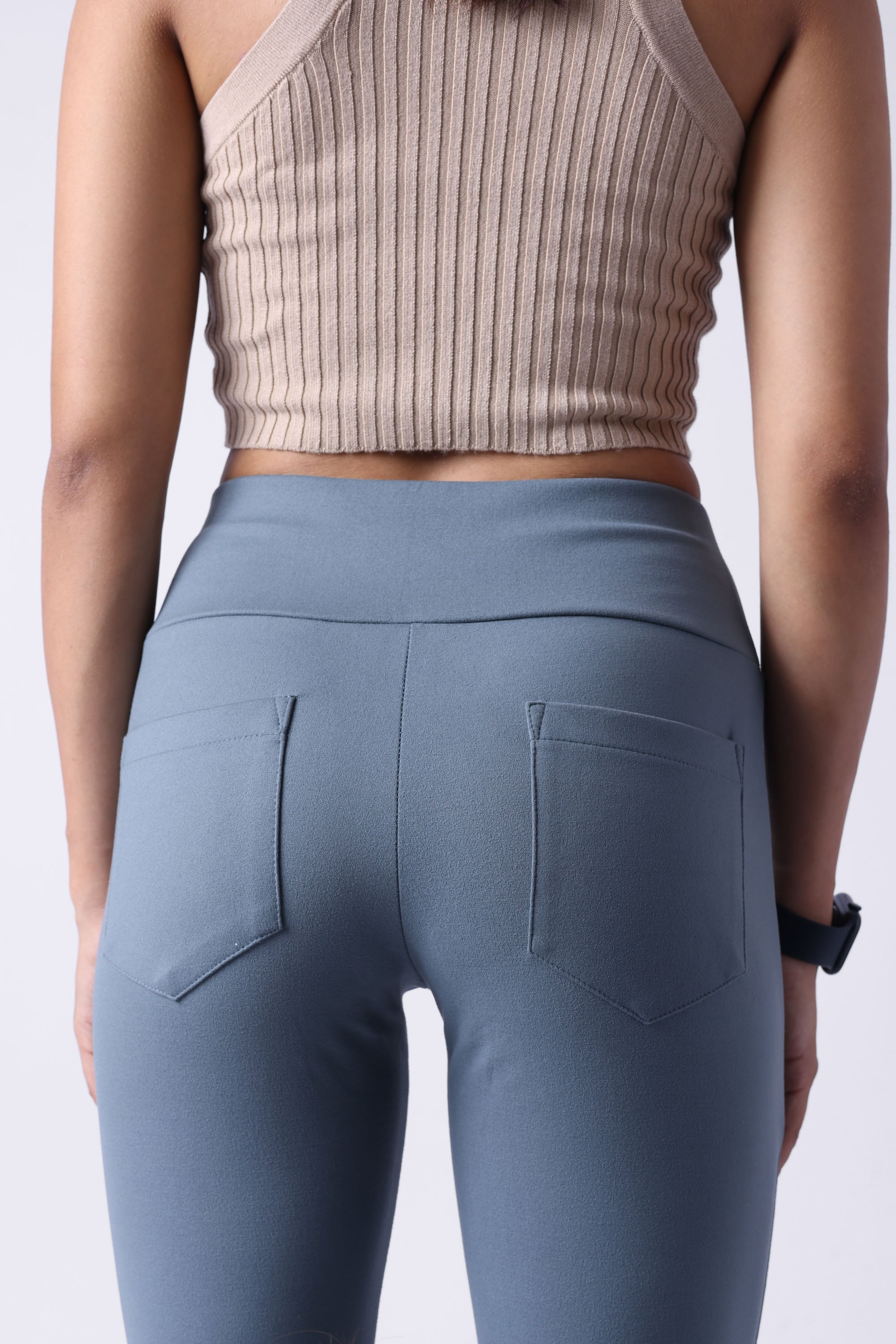 GREY HIGH WAIST ANKLE LENGTH ATHLEISURE PANTS-8