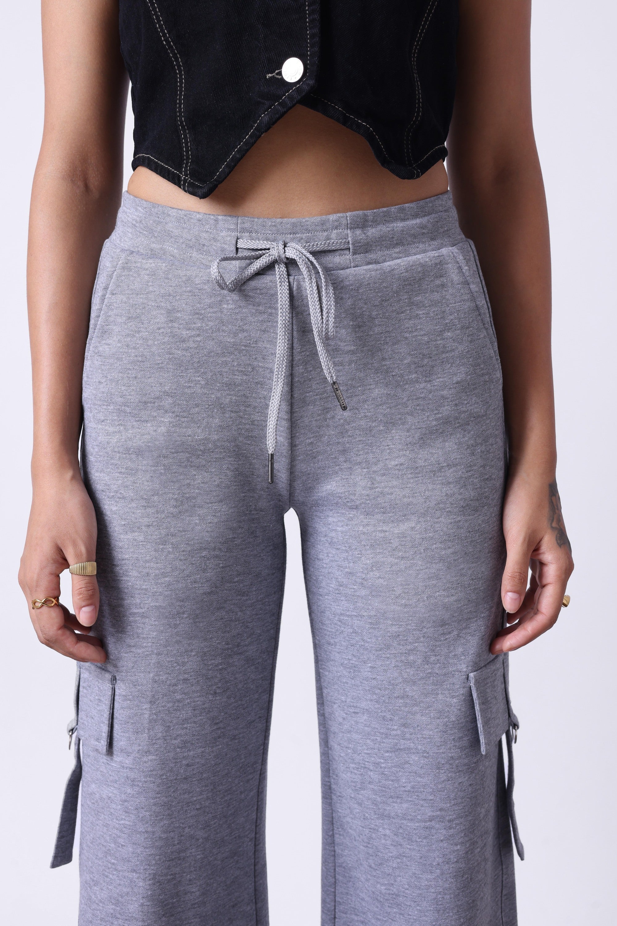 LIGHT GREY MELANGE WIDE LEG TRACK PANTS-5